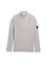 Ausgewählt, Troyer Strickpullover mit Zopfmuster von Tom Tailor, grau