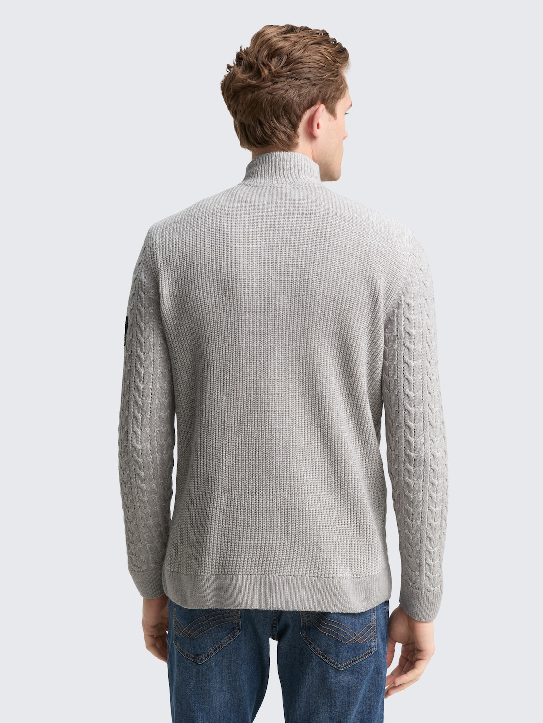 Troyer Strickpullover mit Zopfmuster - grey offwhite plated