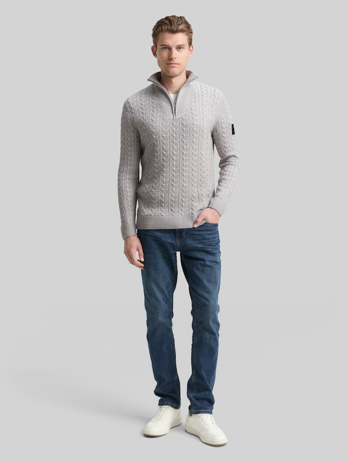 Pull-over en maille troyer avec motif torsadé par Men, grey offwhite plated