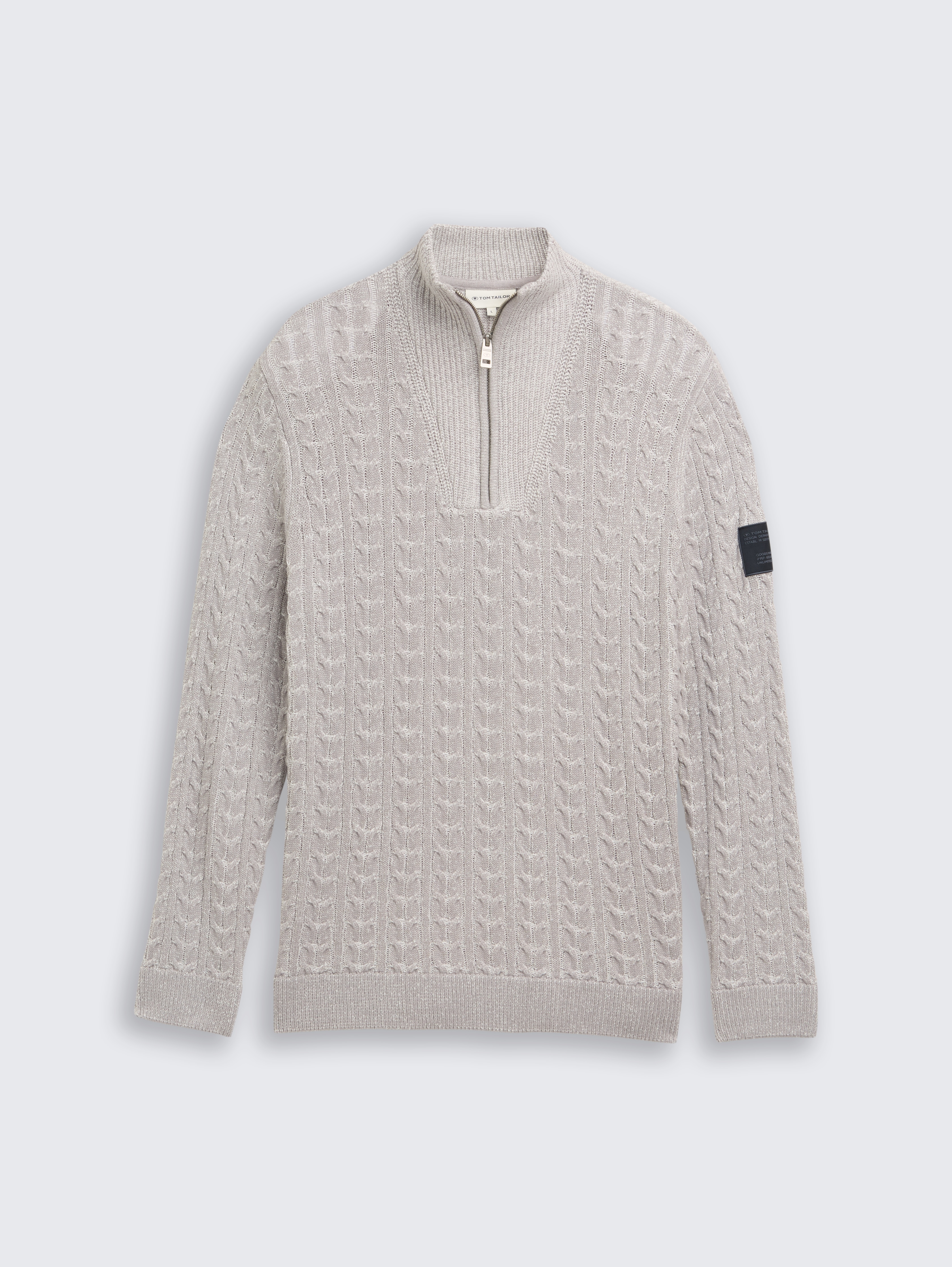 Troyer Strickpullover mit Zopfmuster von Men, grey offwhite plated