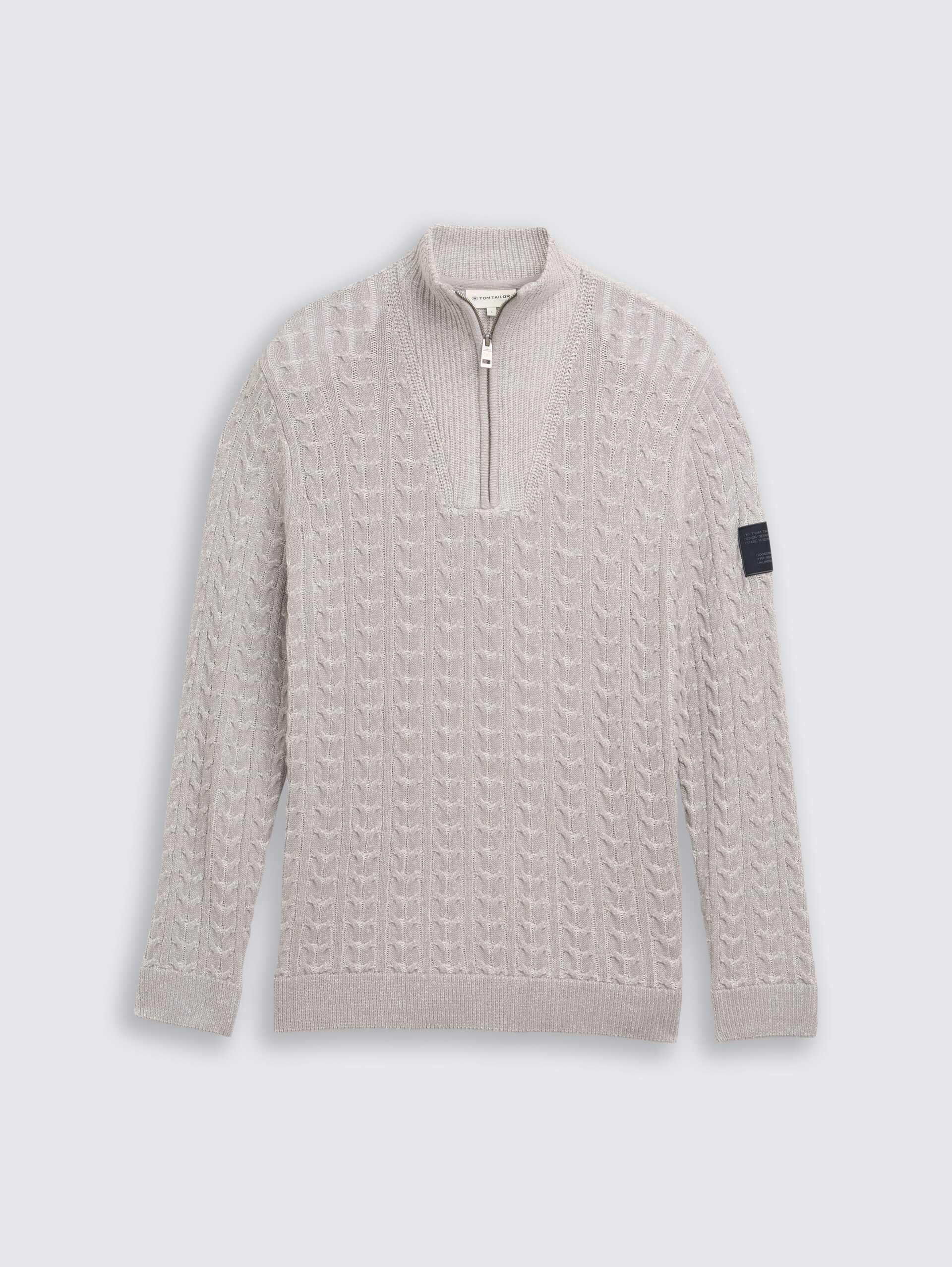 Troyer Strickpullover mit Zopfmuster - grey offwhite plated