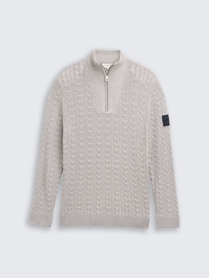 Troyer Strickpullover mit Zopfmuster von Men, grey offwhite plated