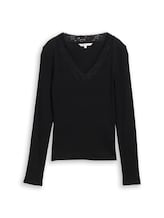 Ausgewählt, Slim Fit Langarmshirt mit Spitzen-Detail von Tom Tailor, schwarz