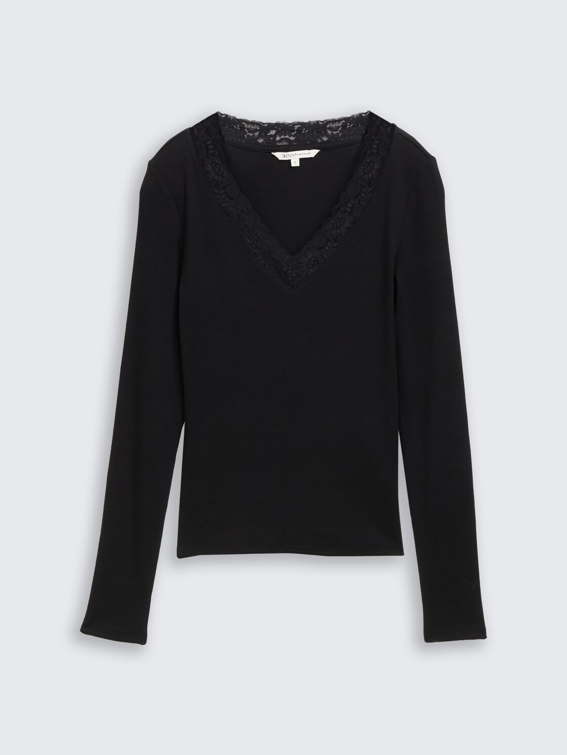 Slim Fit Langarmshirt mit Spitzen-Detail - deep black - Vorder-Produkt-Ansicht