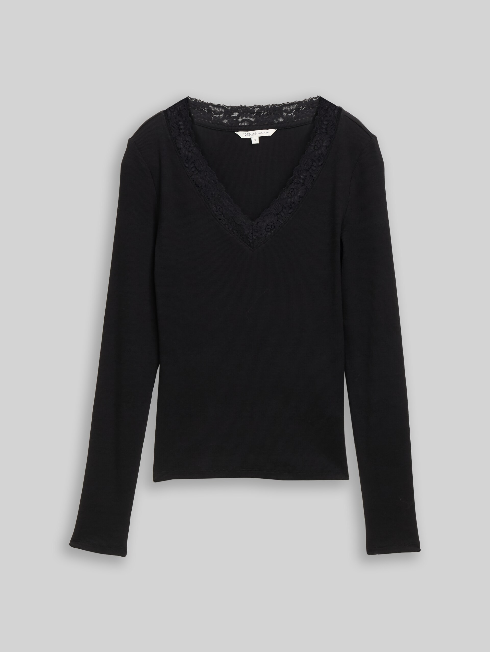 Slim fit long-sleeved shirt with lace detail - deep black - Front product view