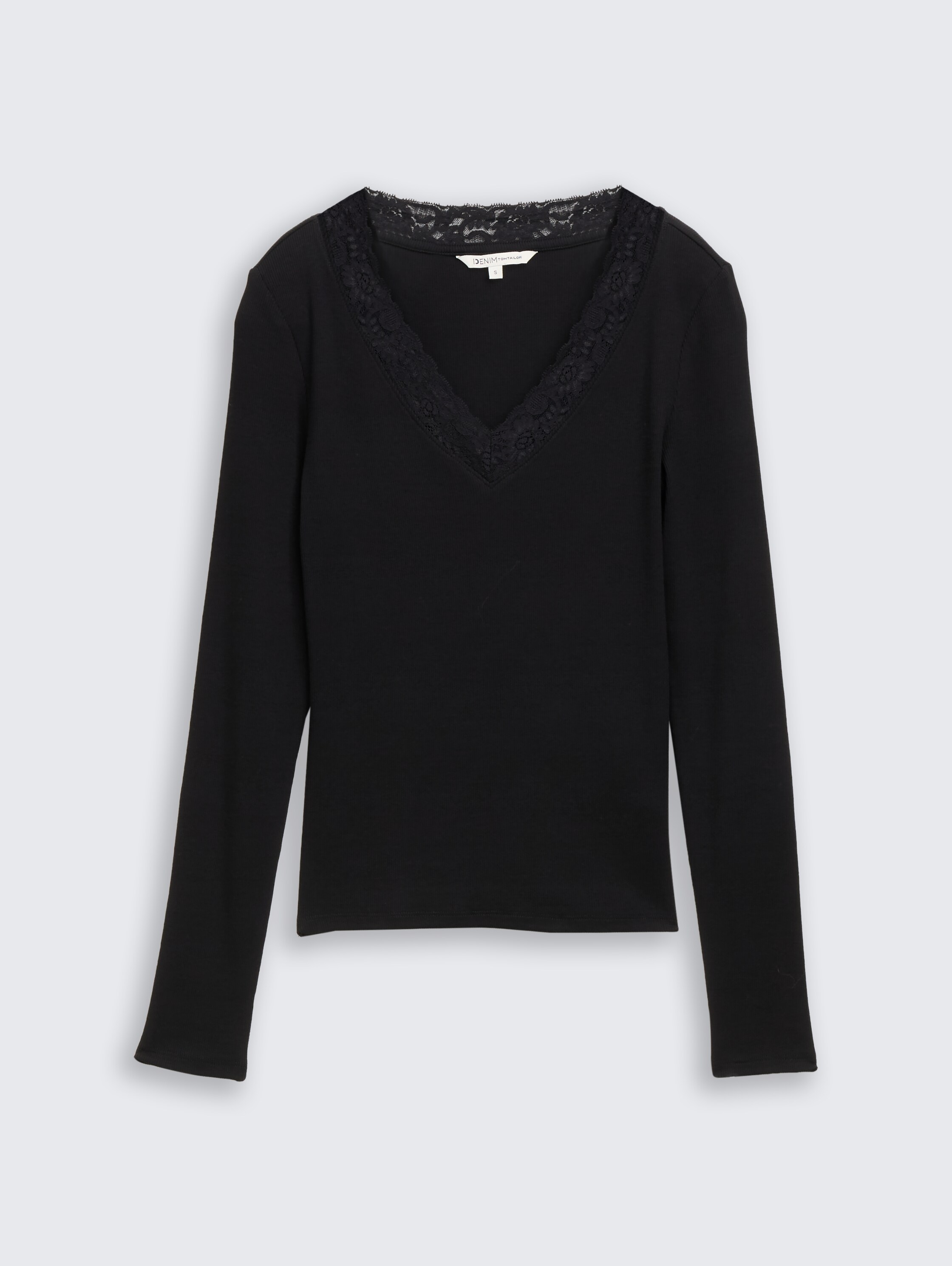 Slim fit shirt met lange mouwen en kanten detail - deep_black_1 - 