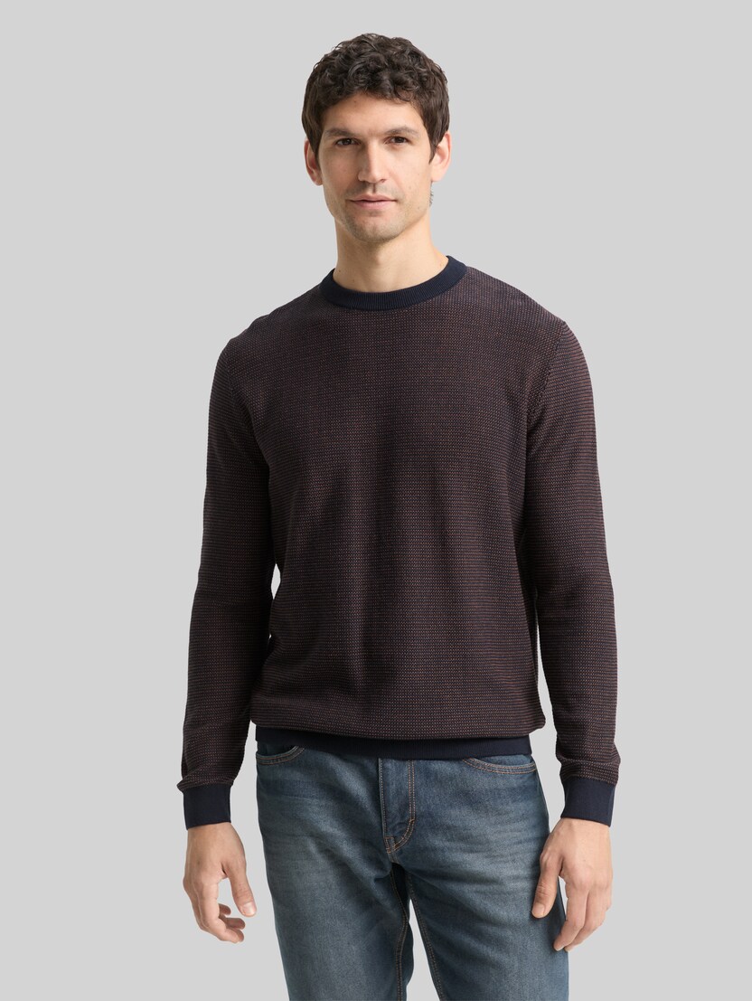 Gebreide trui van katoen door Men, navy mid brown dot stripe