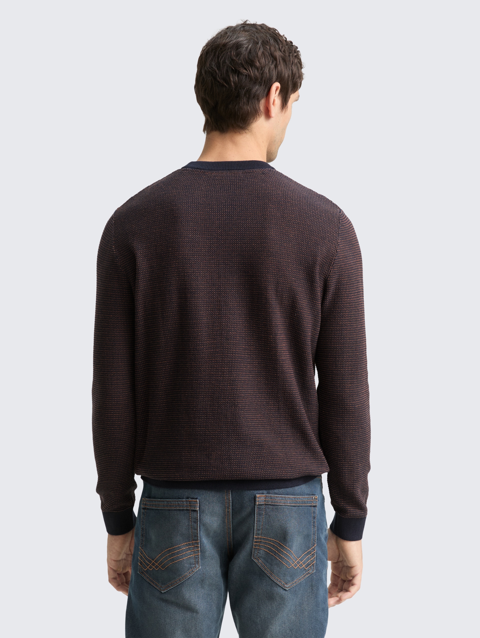 Strickpullover aus Baumwolle - navy mid brown dot stripe