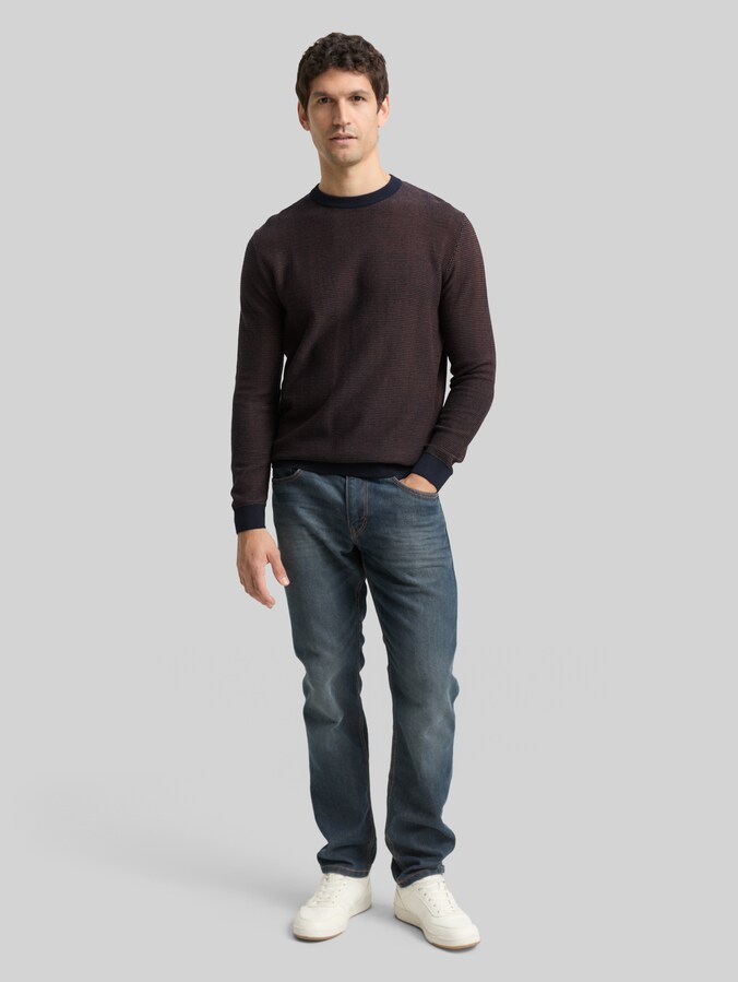 Strickpullover aus Baumwolle von Men, navy mid brown dot stripe