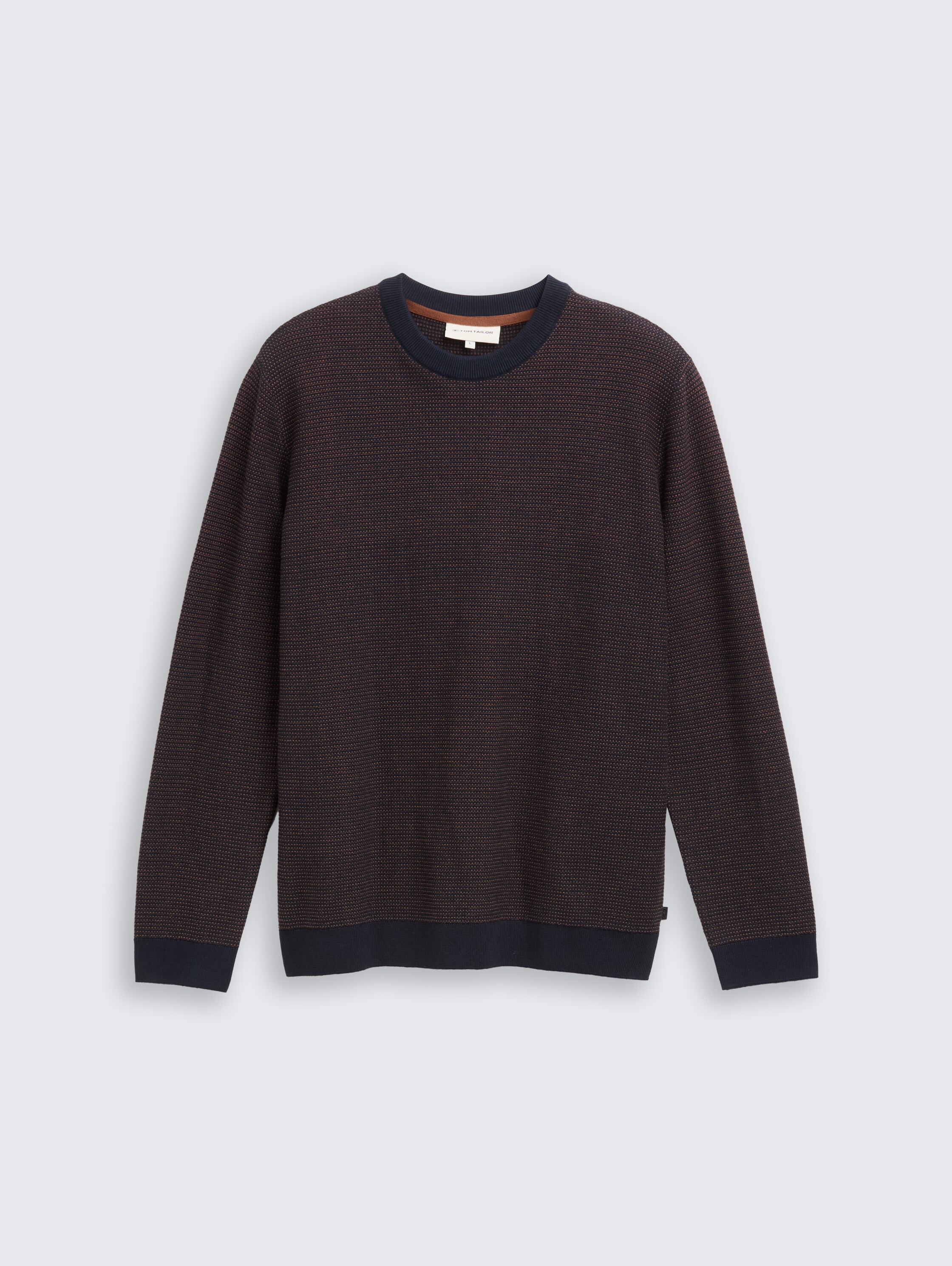 Cotton knitted jumper - navy_mid_brown_dot_stripe - 