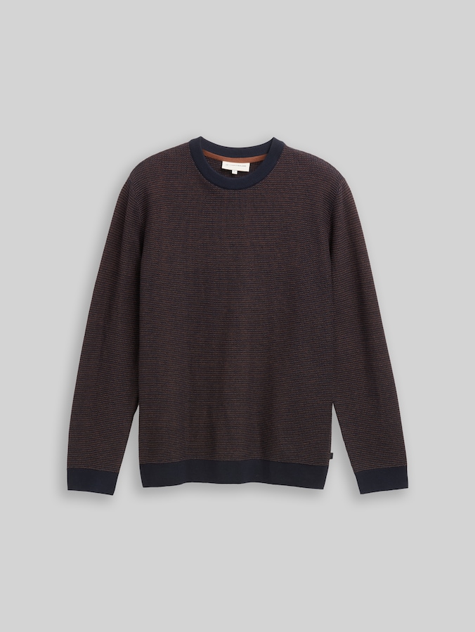 Pull en maille de coton par Men, navy mid brown dot stripe