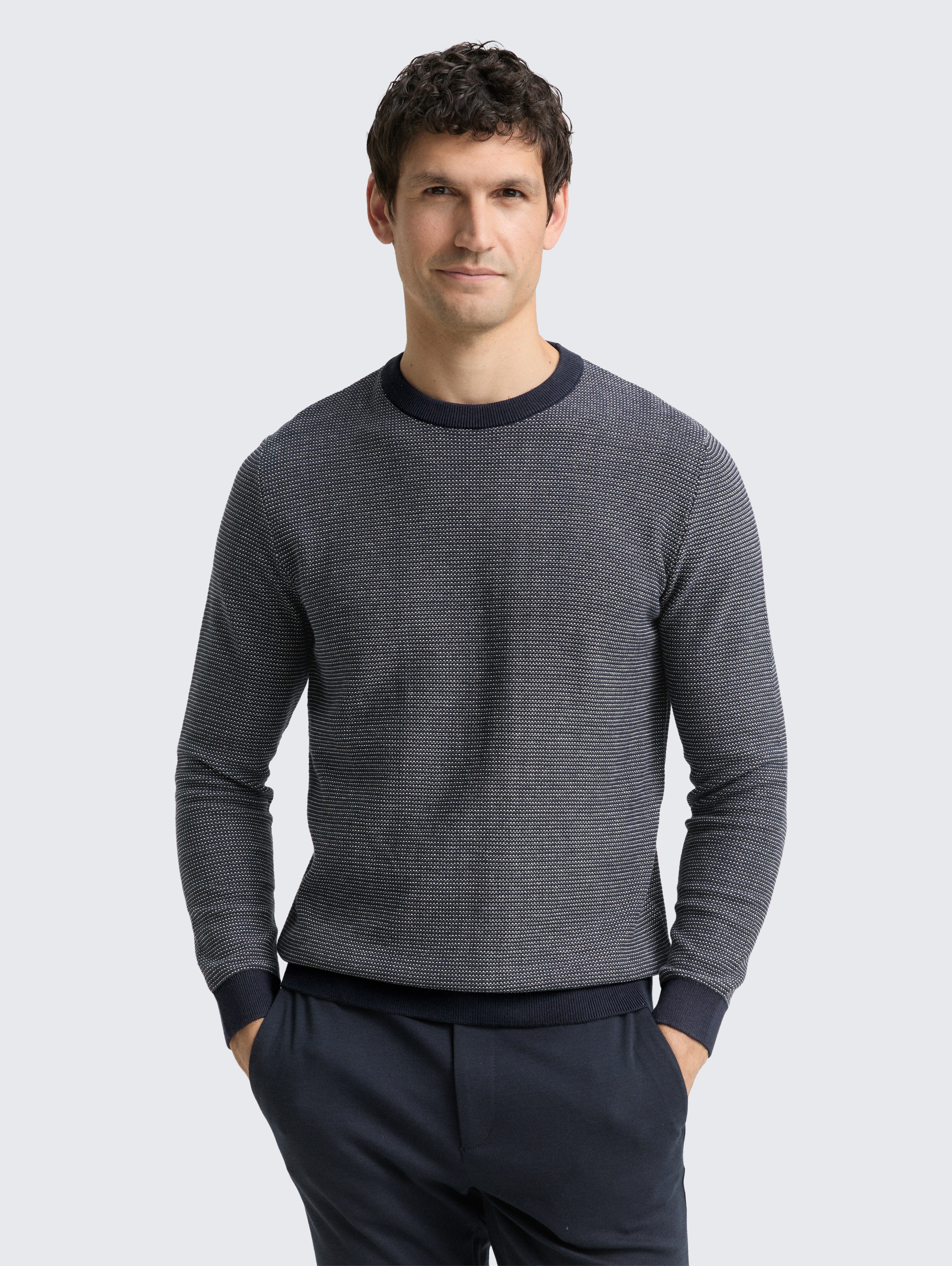 Strickpullover aus Baumwolle von Men, navy offwhite dot stripe