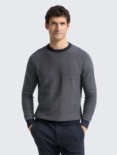 Pull en maille avec structure - navy offwhite dot stripe - Découpe Vue de face du modèle