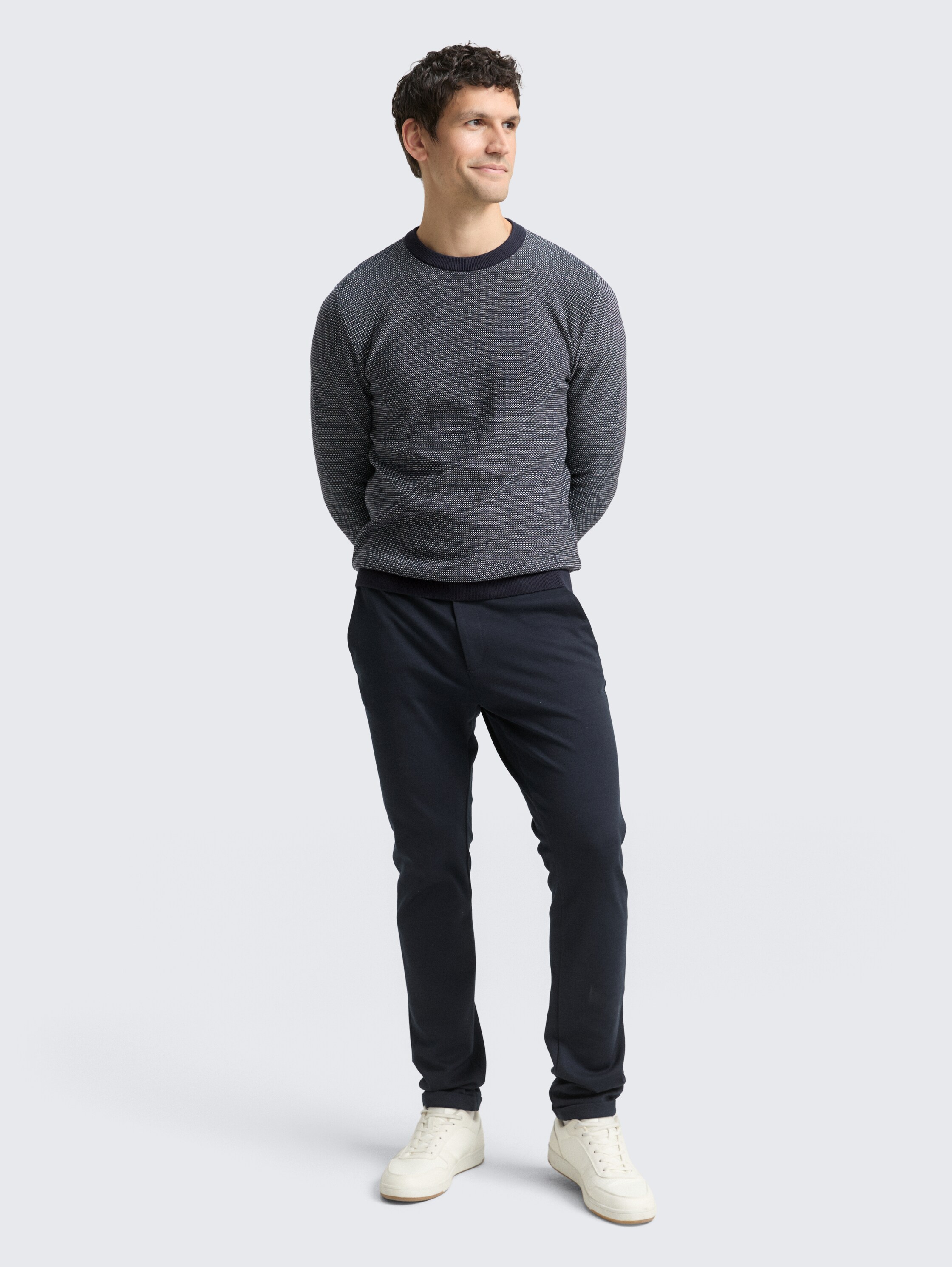 Gebreide trui van katoen - navy_offwhite_dot_stripe - 