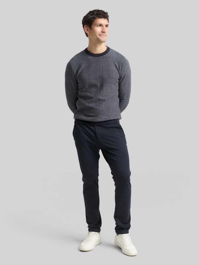 Cotton knitted jumper by Men, navy offwhite dot stripe
