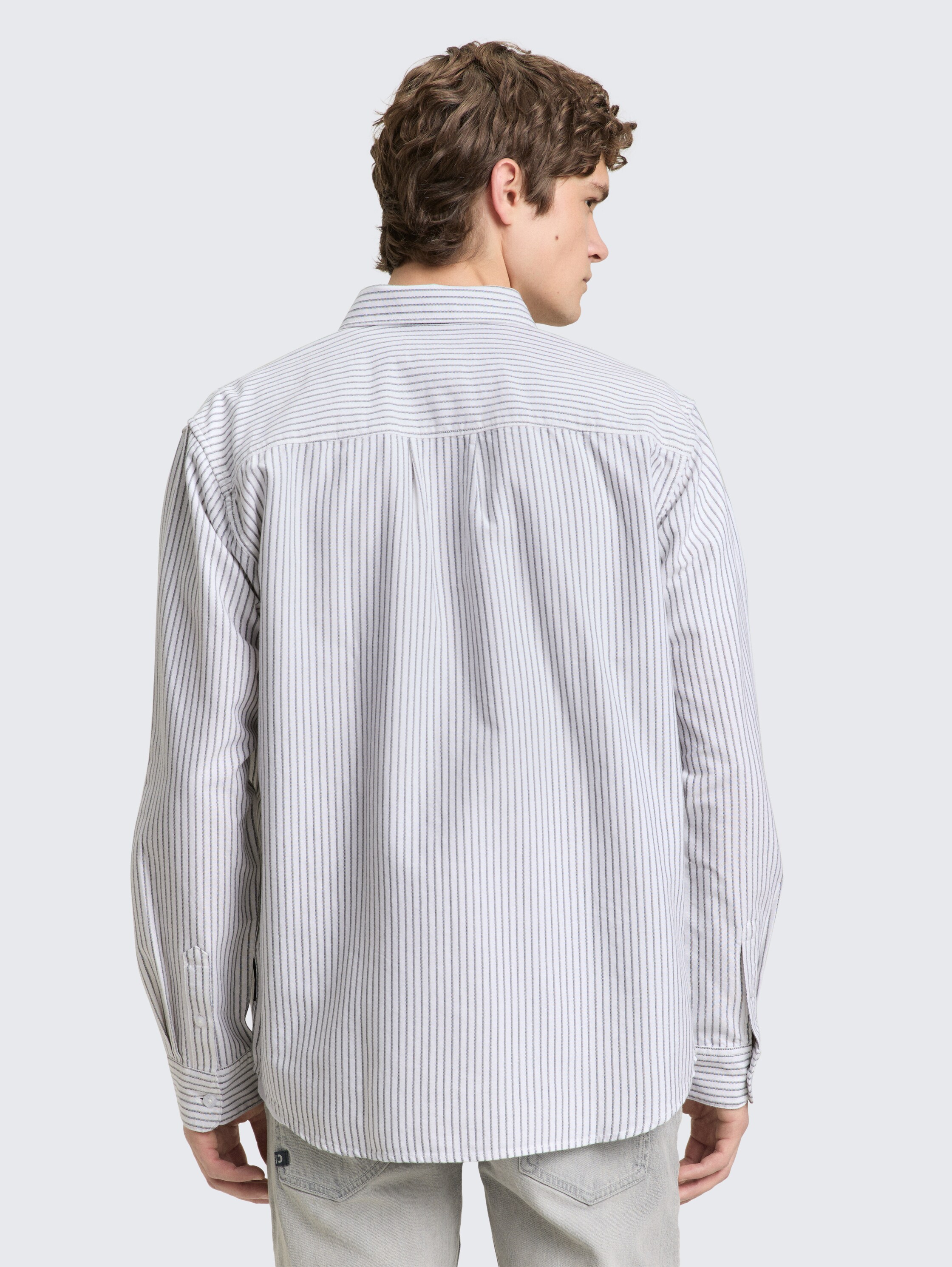 Relaxed fit cotton shirt - white_olive_stripe - 