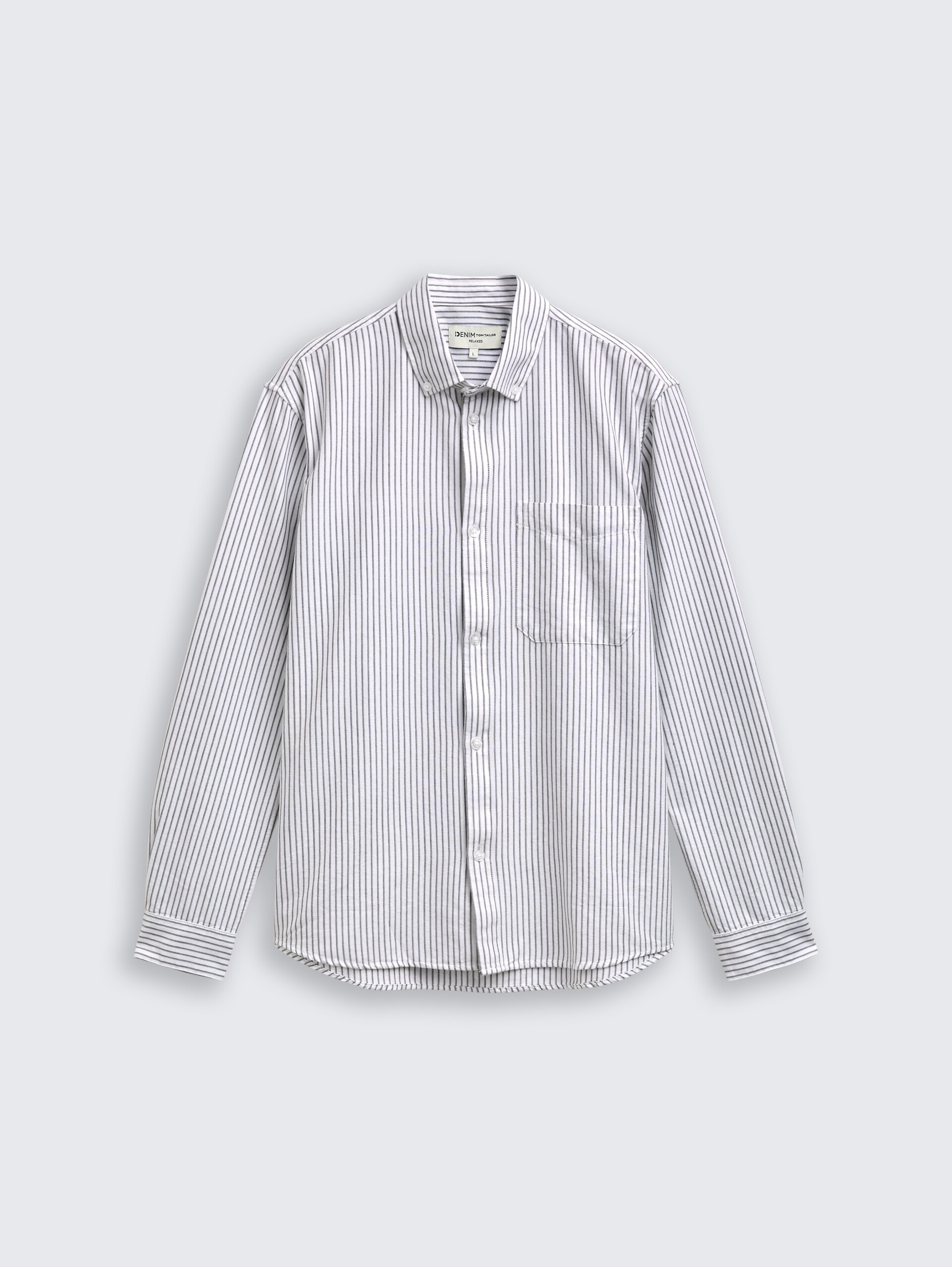 Relaxed Fit Hemd aus Baumwolle - white olive stripe - Vorder-Produkt-Ansicht