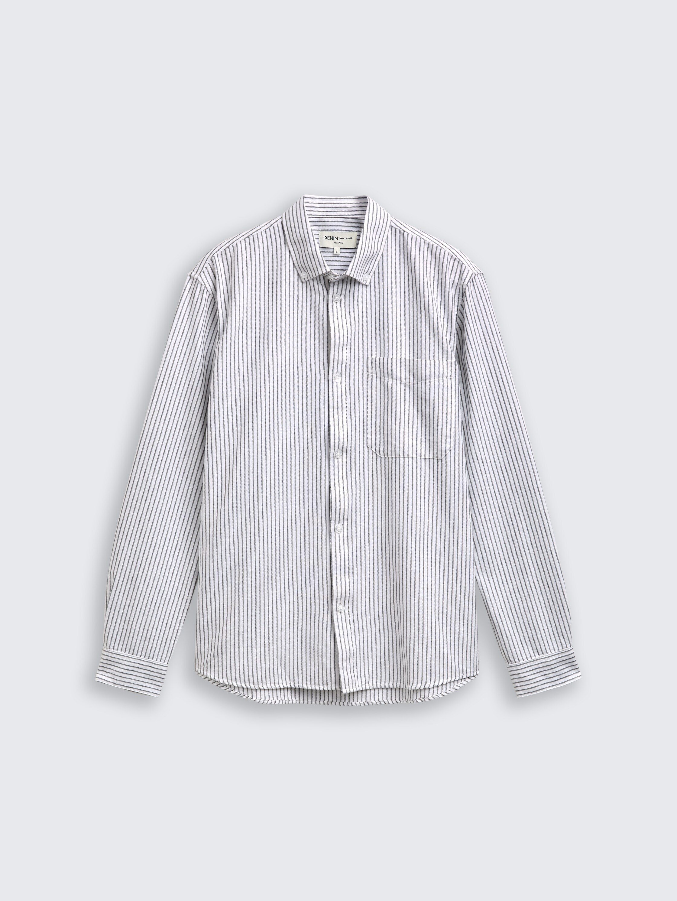 Relaxed fit cotton shirt - white_olive_stripe - 