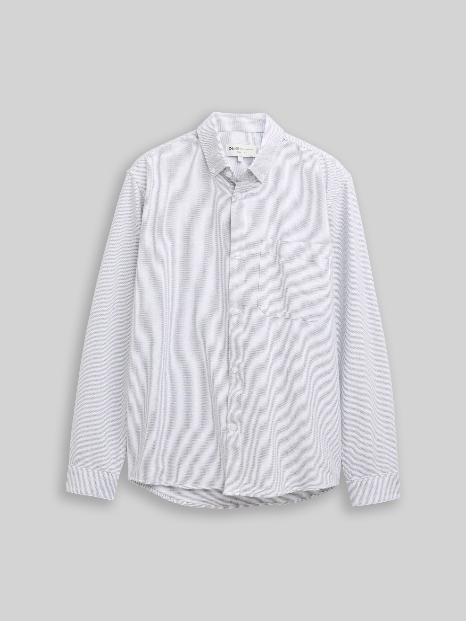 Relaxed fit cotton shirt - white small stripe - Front product view
