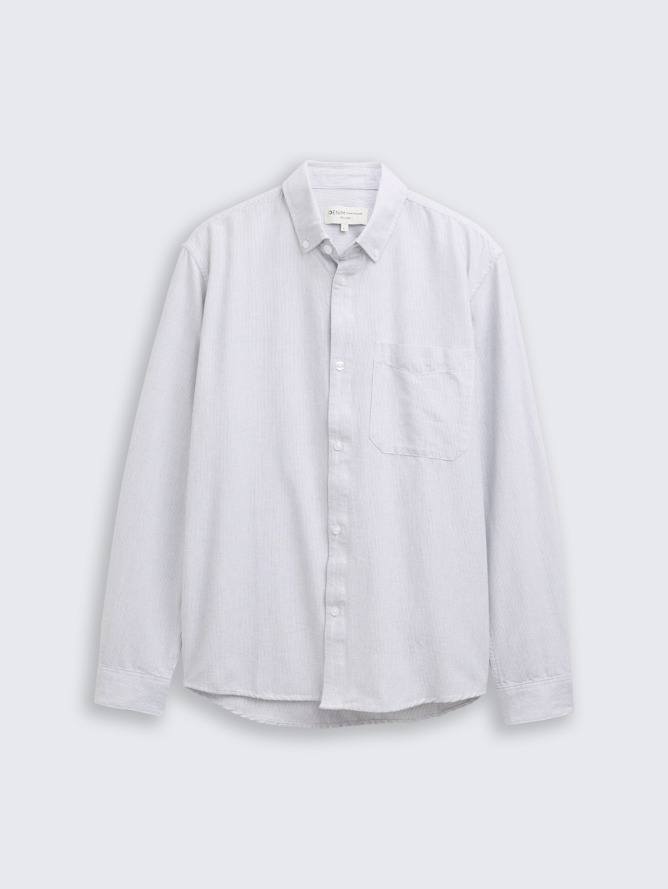 Relaxed fit cotton shirt - white_small_stripe - 