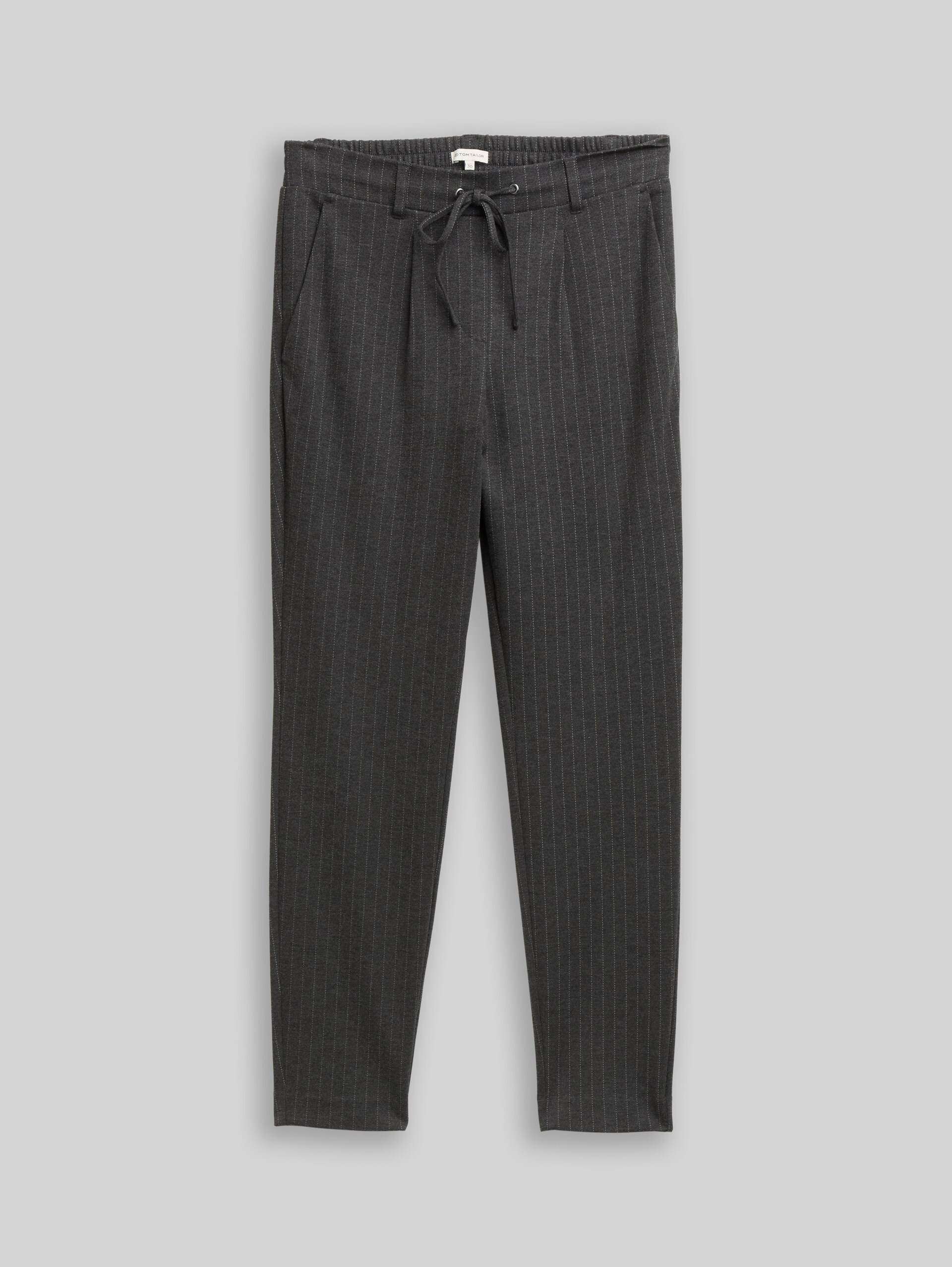Loose fit trousers with pinstripes - grey white pinstripe - Front product view