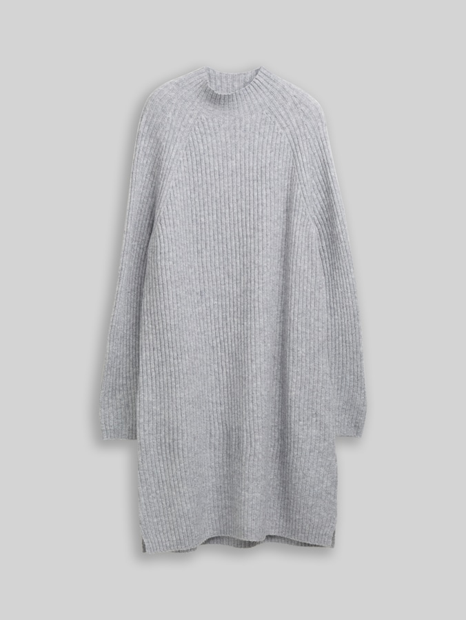 Strickkleid mit Stehkragen von Denim Female, Cement Grey Mélange