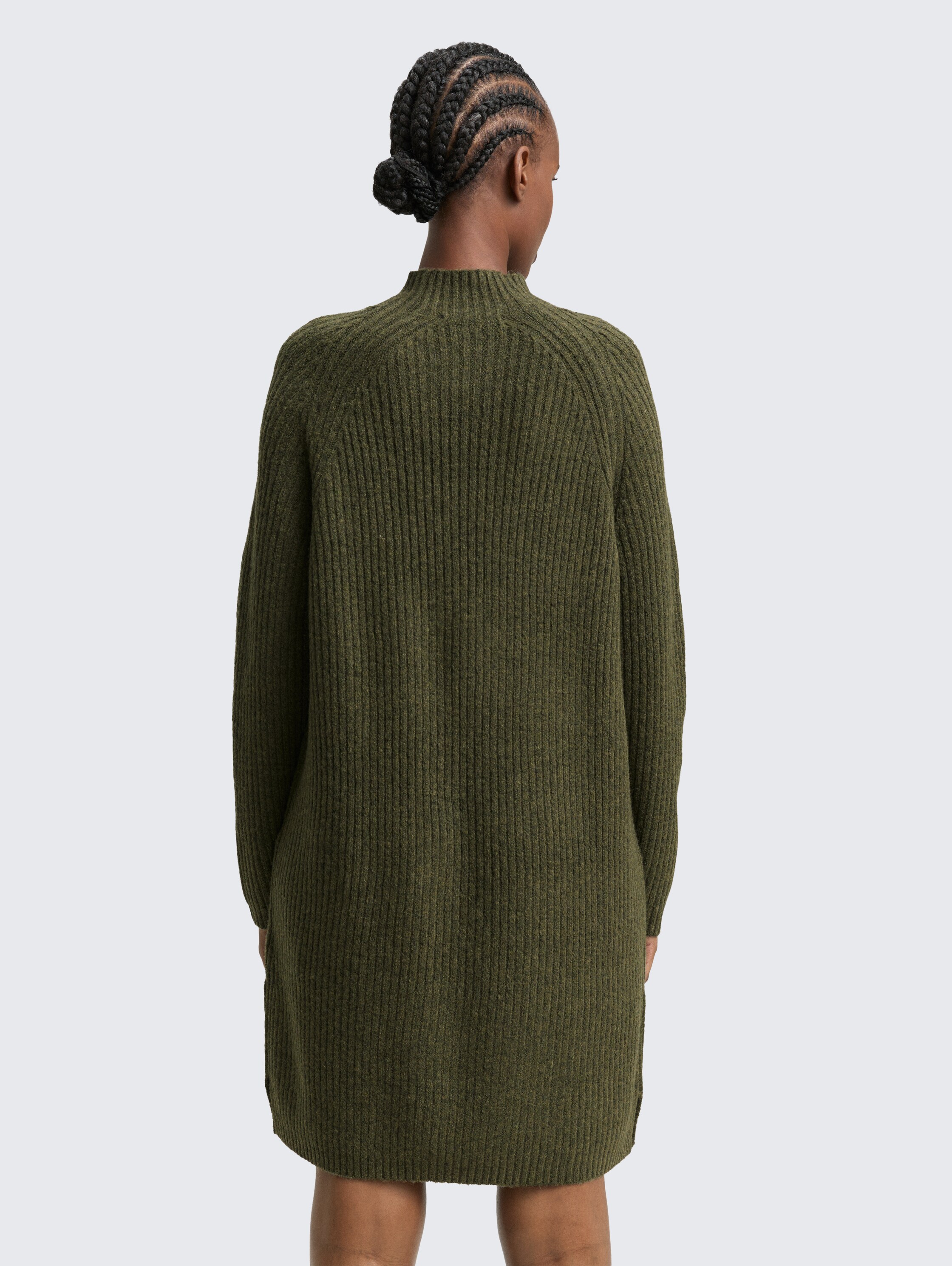 Knitted dress with stand-up collar - grape_leaf_green_melange - 