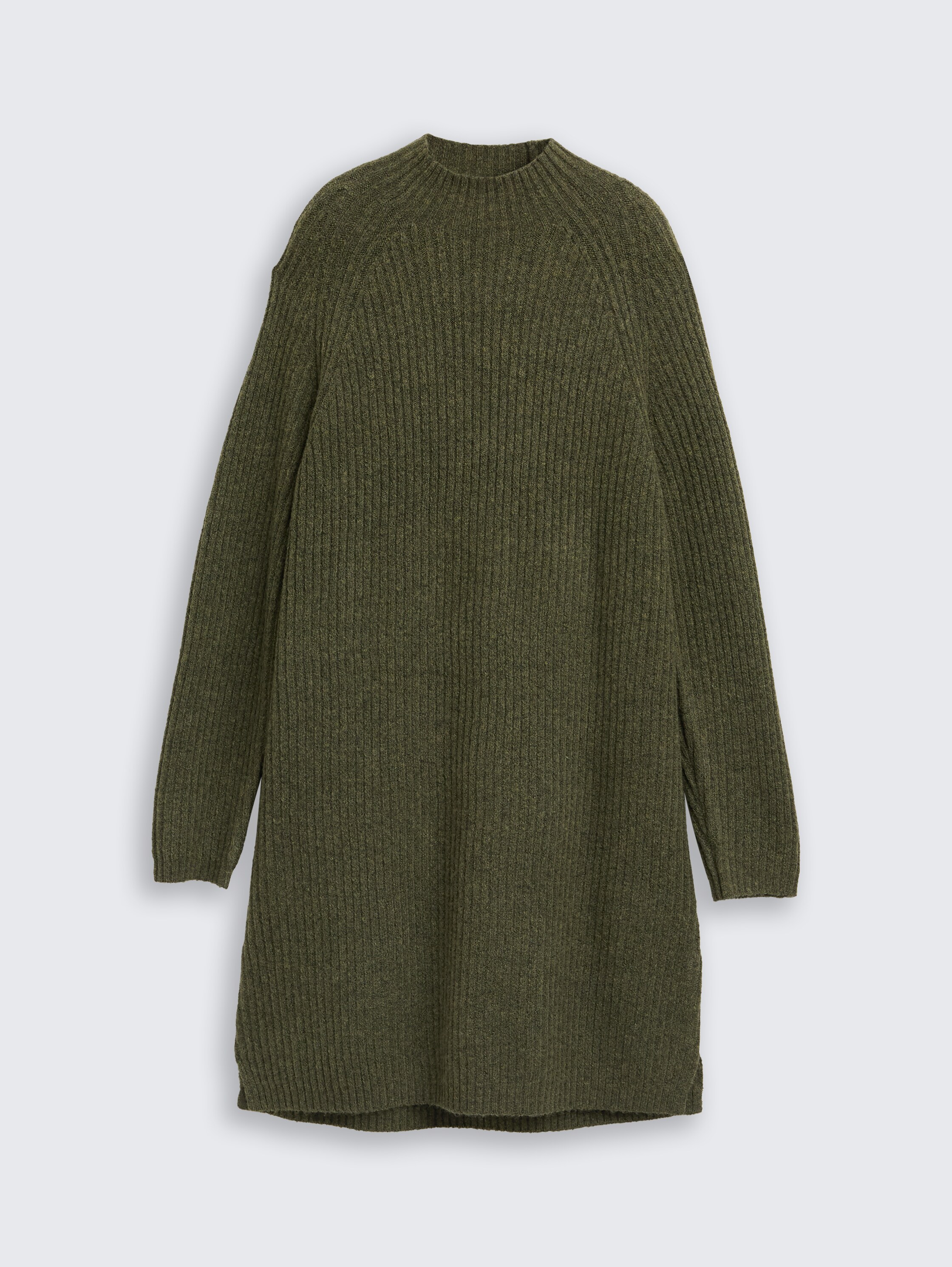 Knitted dress with stand-up collar - grape_leaf_green_melange - 