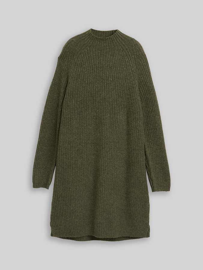 Gebreide jurk met opstaande kraag door Denim Female, grape leaf green melange