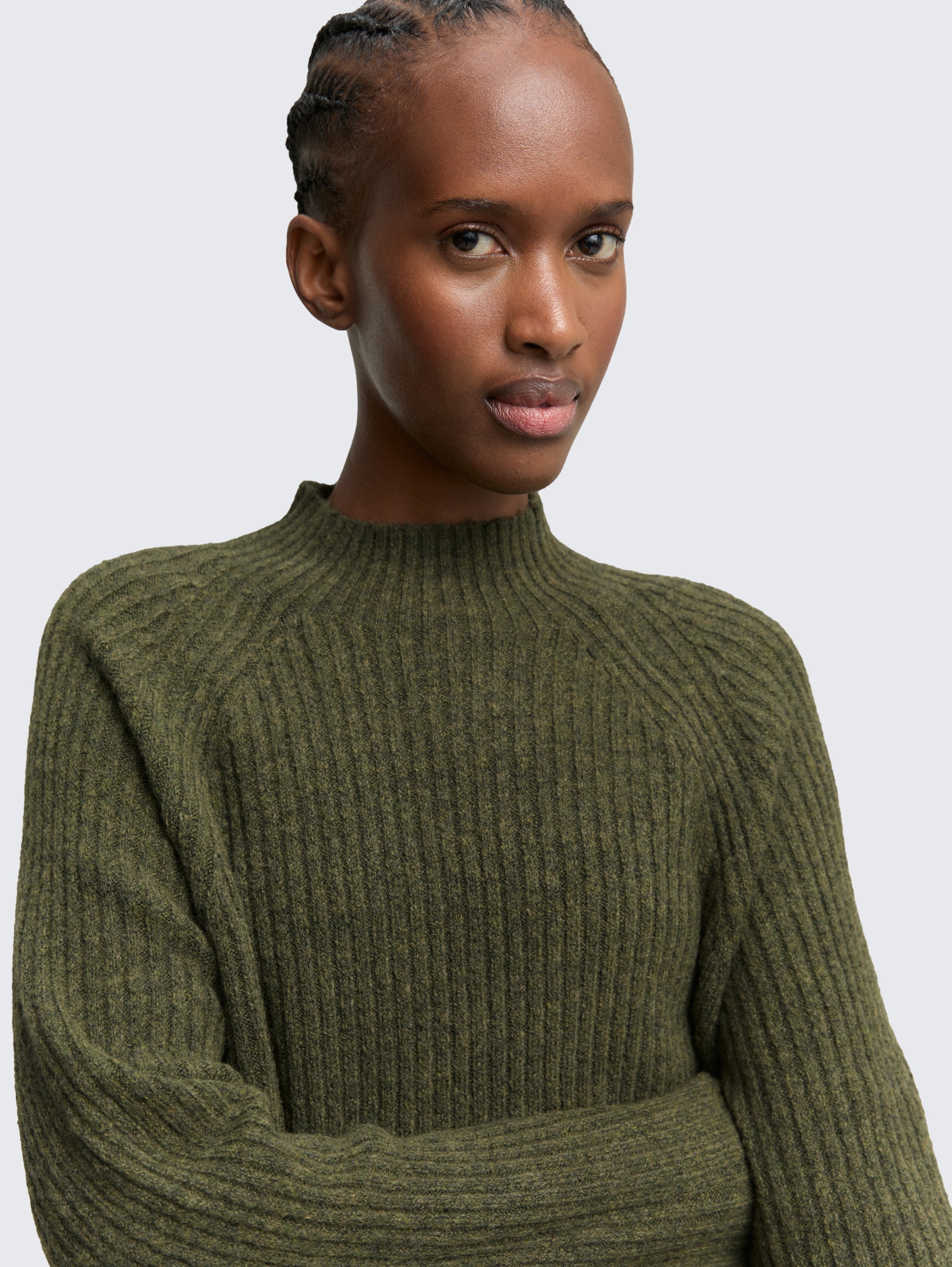 Knitted dress with stand-up collar - grape_leaf_green_melange - 