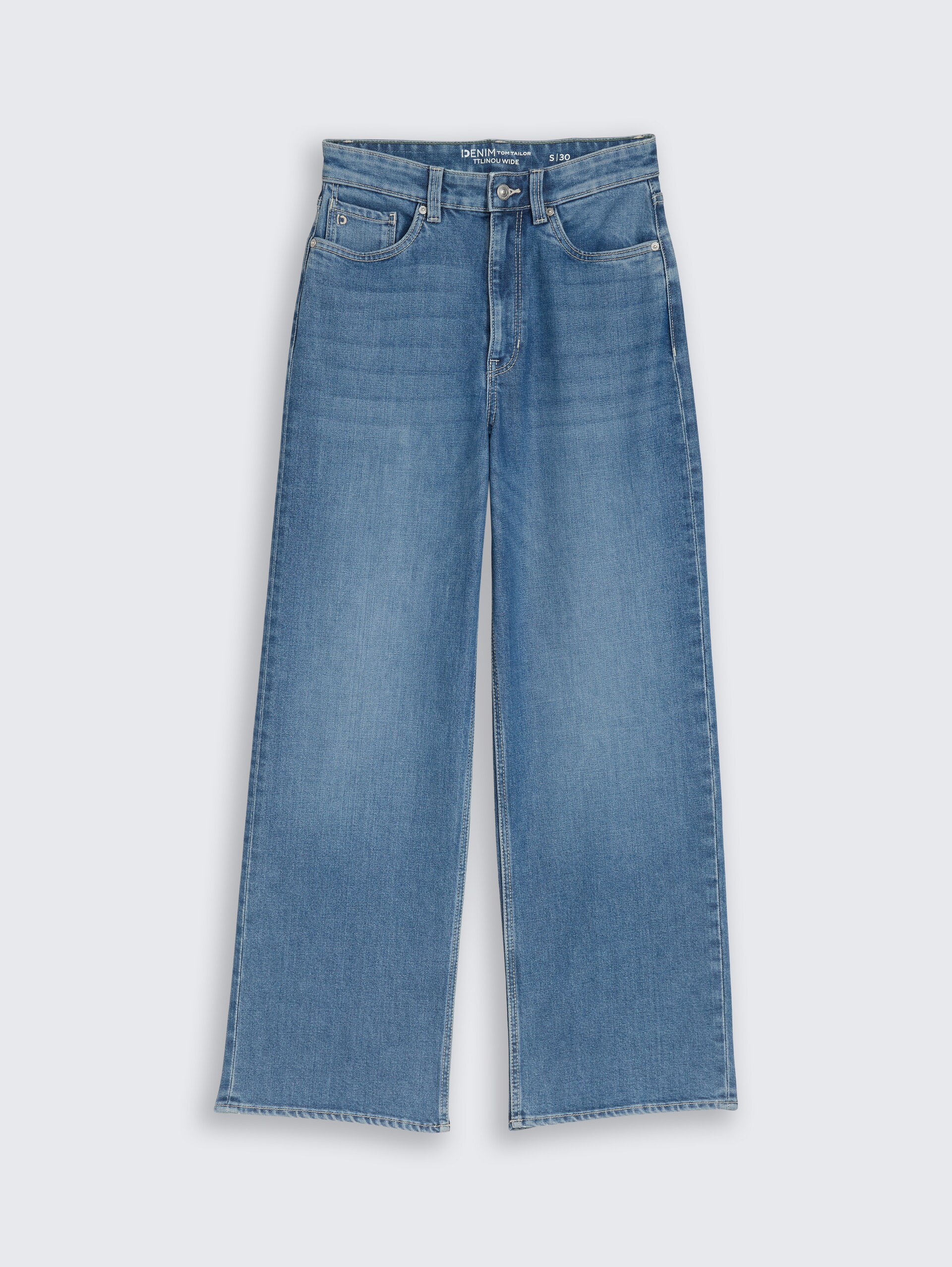 TTLINOU WIDE High Waist Jeans - Used Mid Stone Blue Denim - Vorder-Produkt-Ansicht