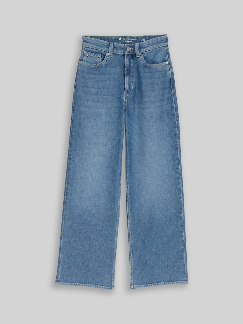 TTLINOU WIDE jeans met hoge taille door Denim Female, Used Mid Stone Blue Denim