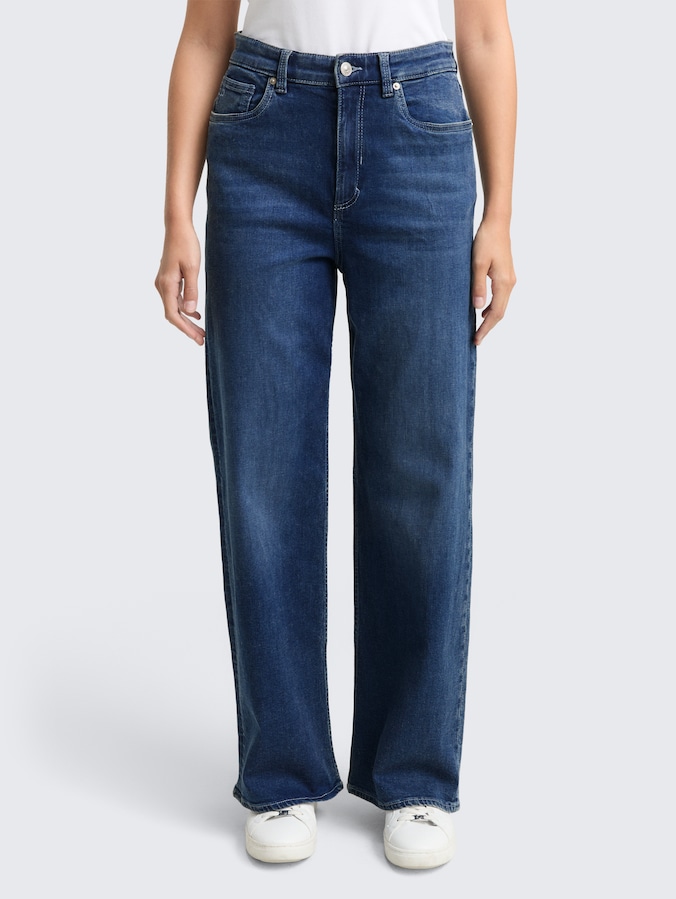 TTLINOU WIDE jeans met hoge taille door Denim Female, Used Dark Stone Blue Denim