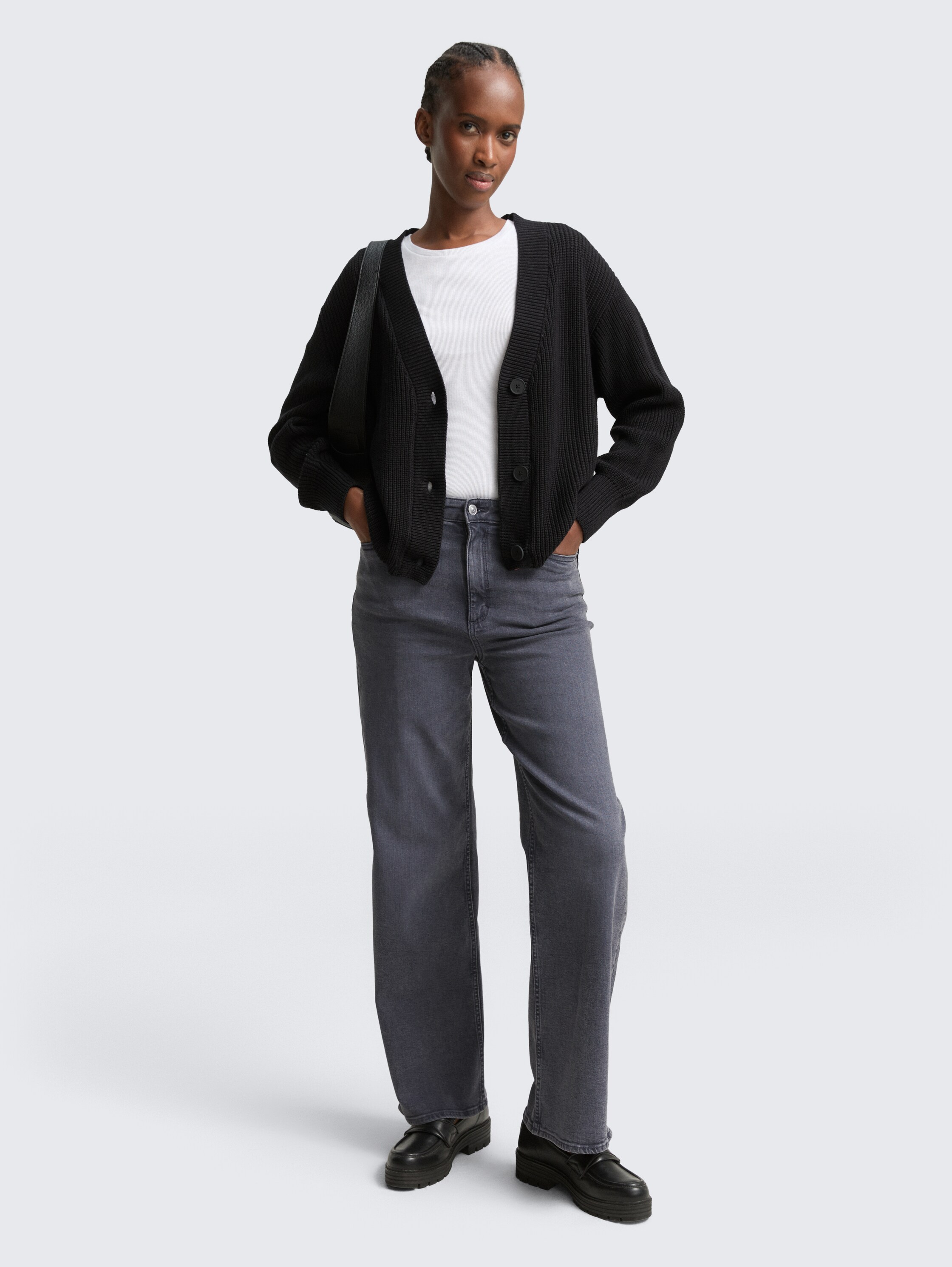 TTLINOU WIDE jeans met hoge taille - used mid stone grey denim - Model vooraanzicht