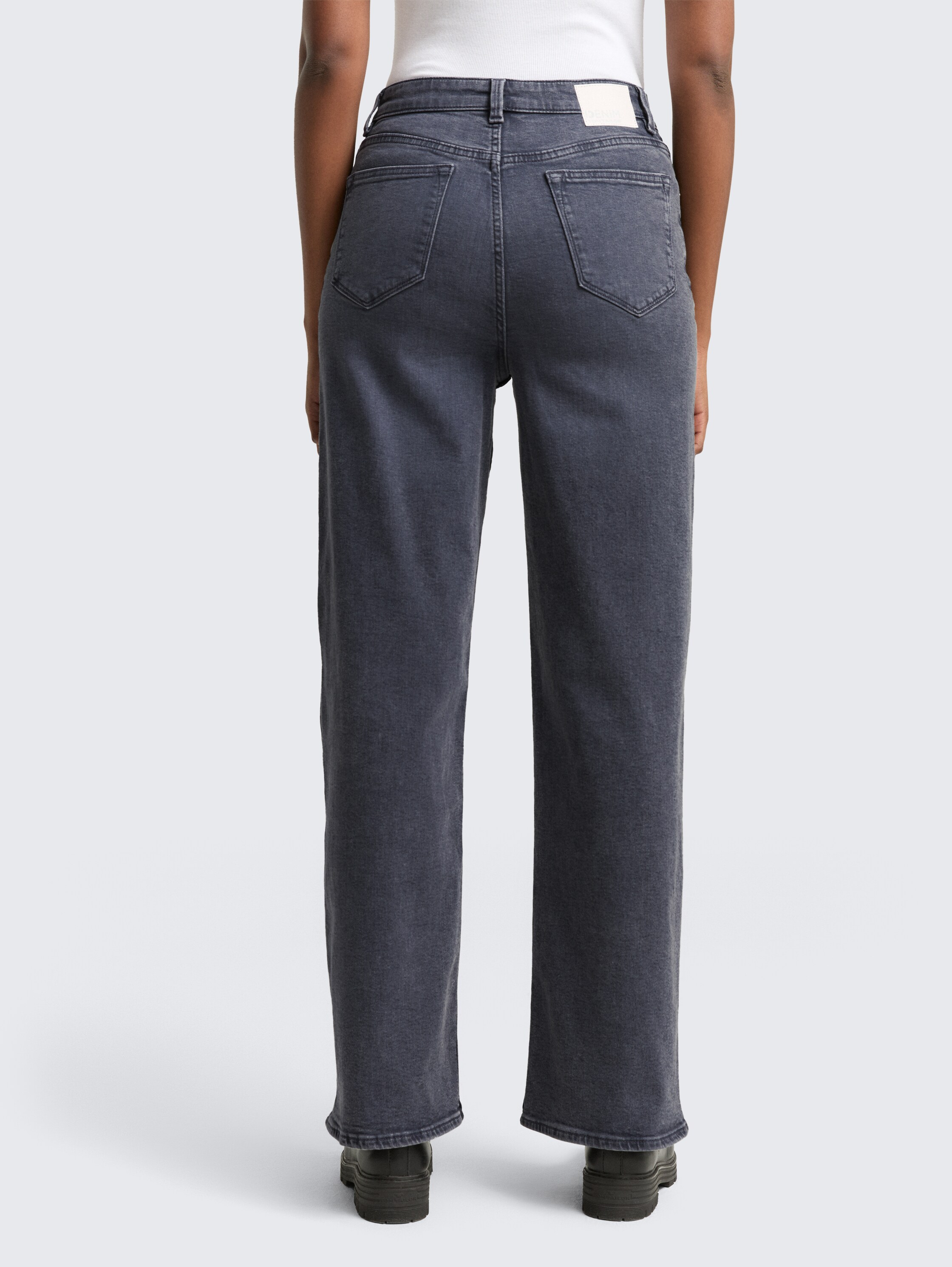 TTLINOU WIDE jeans met hoge taille - used mid stone grey denim - Neklijn model-achteraanzicht