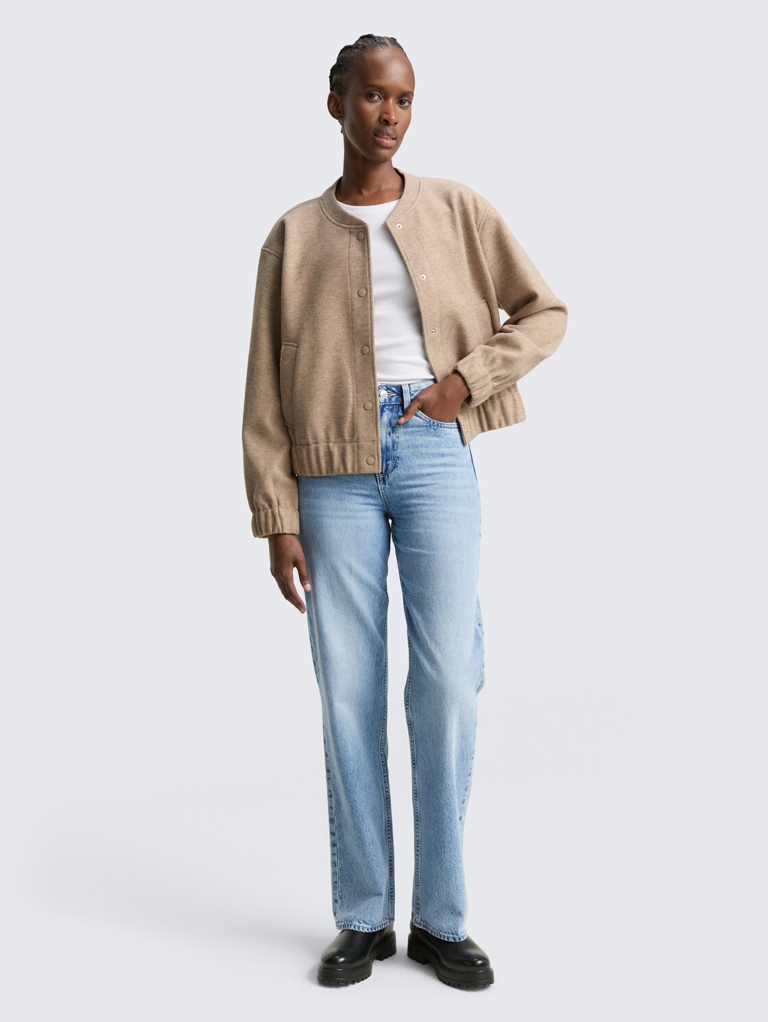 TTELIN STRAIGHT Jeans - Used Mid Stone Blue Denim - Model-Vorderansicht