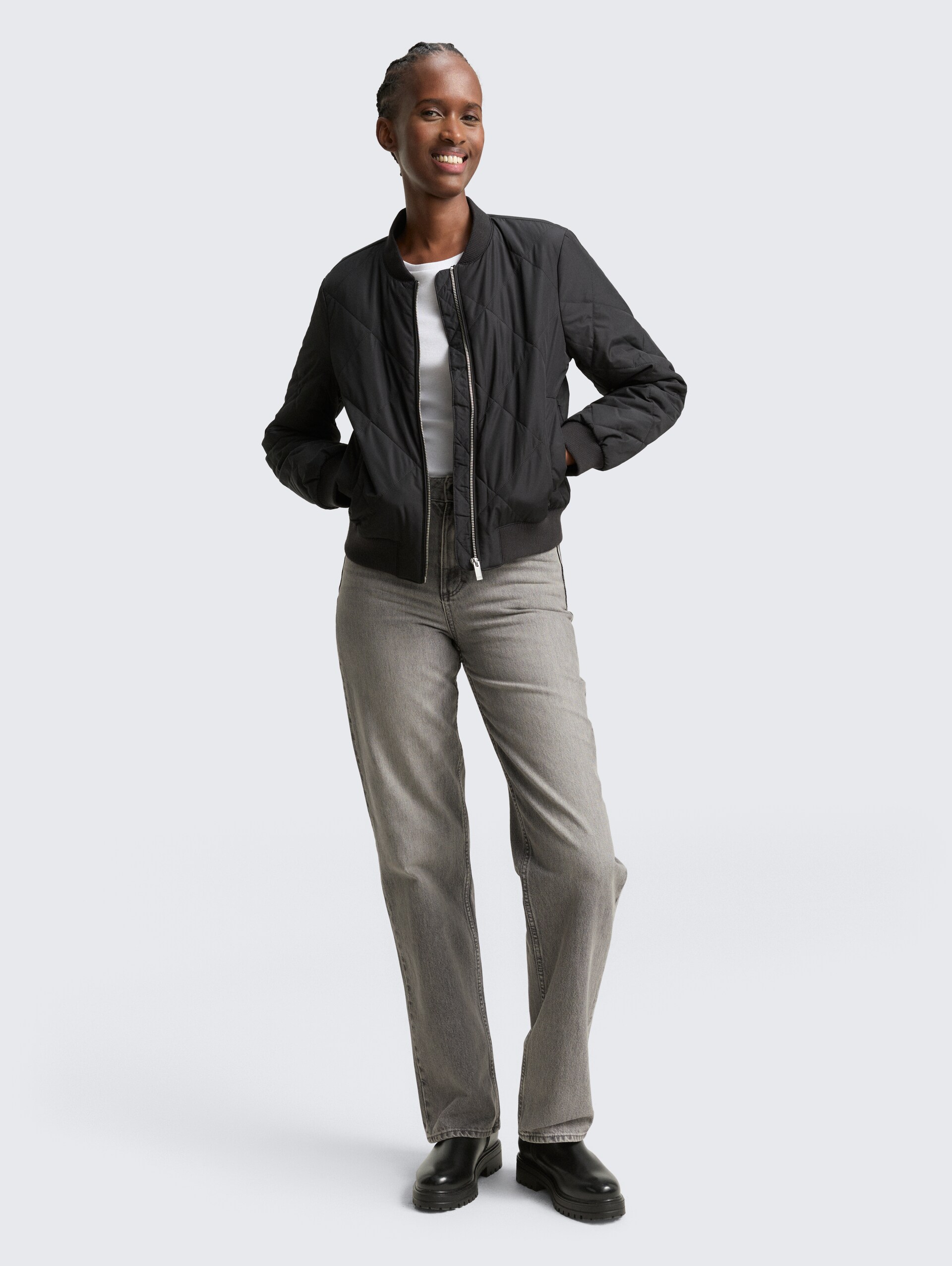 TTELIN STRAIGHT Jeans - used mid stone grey denim - Model-Vorderansicht