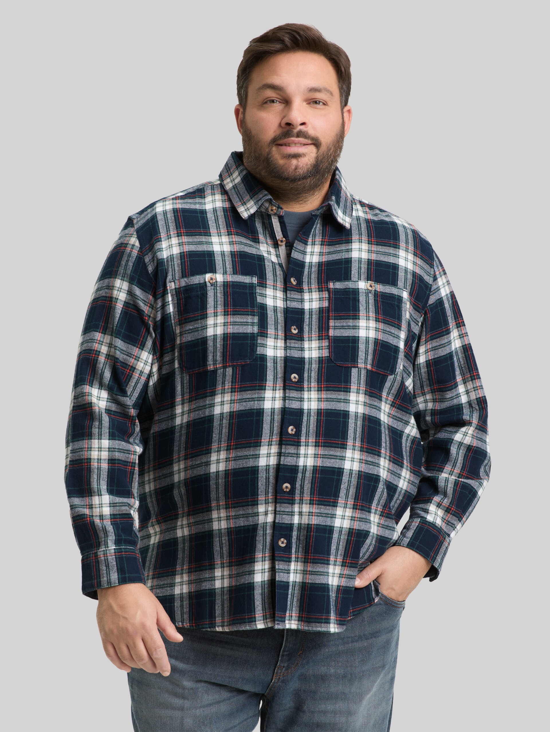Plus Size - Chemise en flanelle à carreaux, coupe confortable - navy multicolor check - Découpe Vue de face du modèle