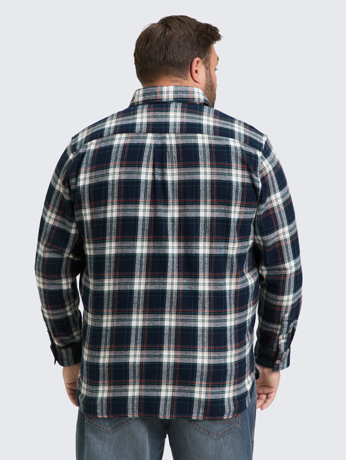Plus Size - Comfort Fit Flanell-Hemd mit Karomuster - navy multicolor check - Auschnitt Model-Rückansicht