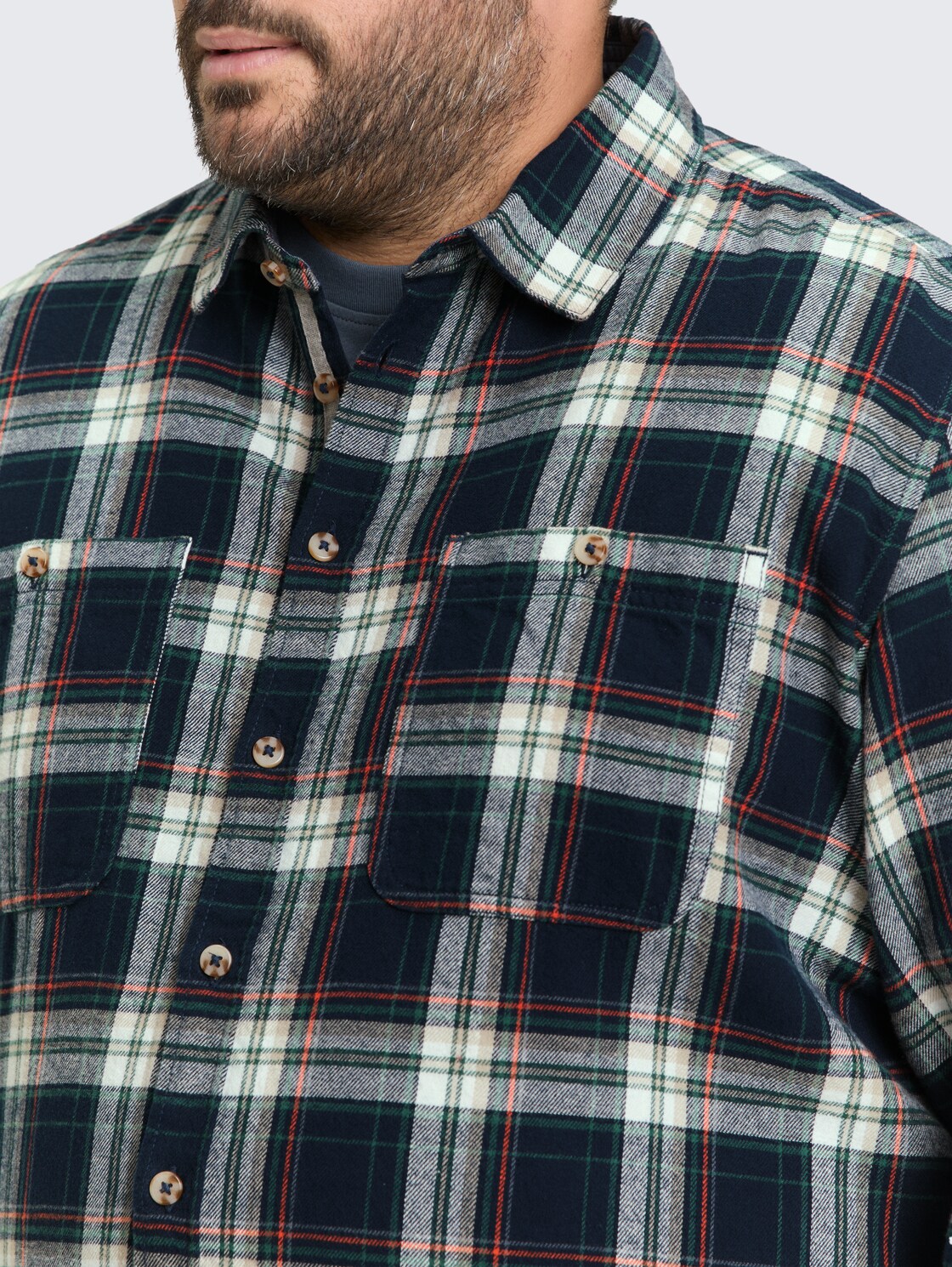 Plus Size - Comfort Fit Flanell-Hemd mit Karomuster - navy multicolor check - Detail-Model-Ansicht