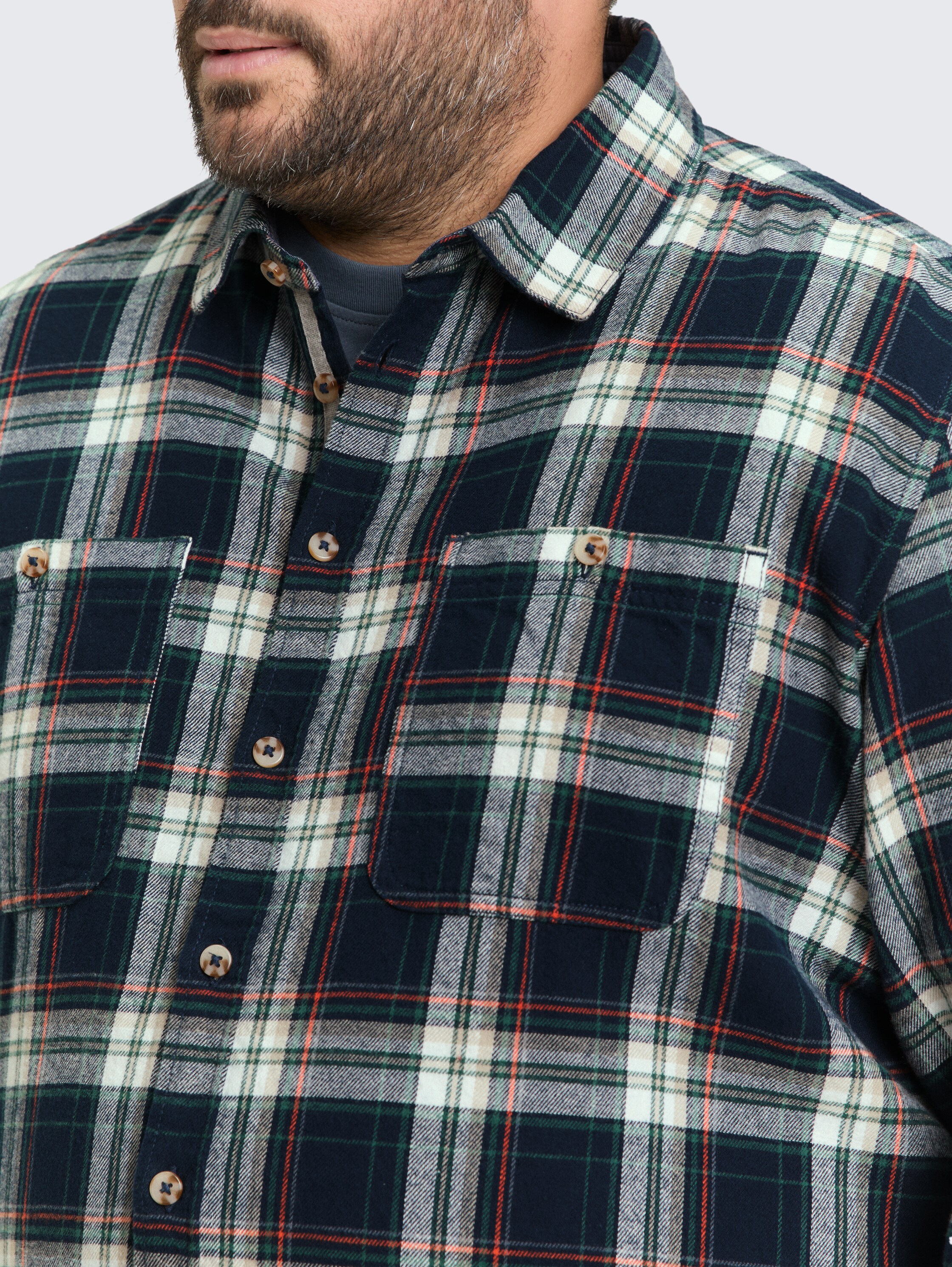 Plus Size - Comfort Fit Flanell-Hemd mit Karomuster - navy multicolor check - Detail-Model-Ansicht