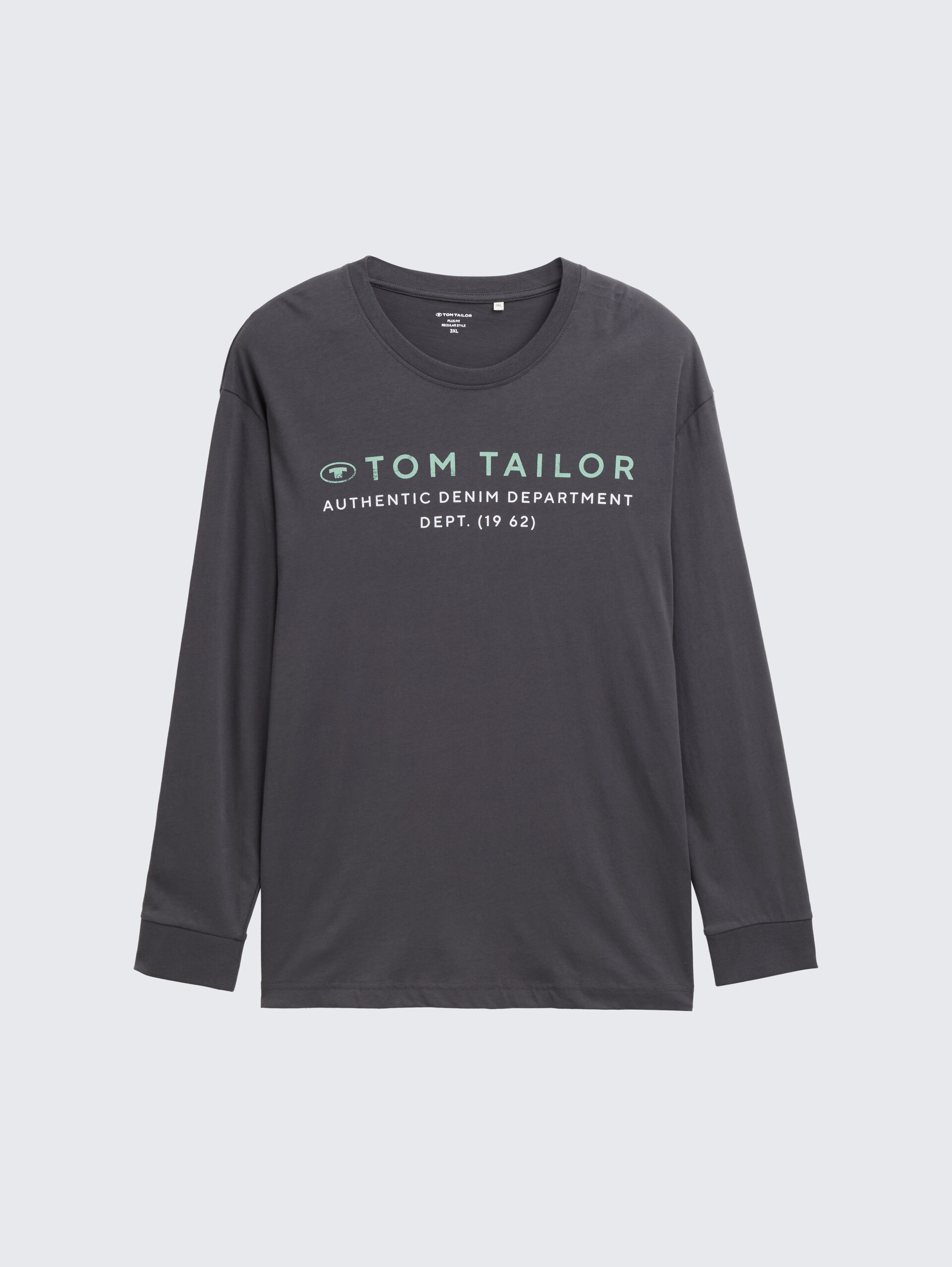 Plus Size - Langarmshirt mit Logo-Print - Tarmac Grey - Vorder-Produkt-Ansicht