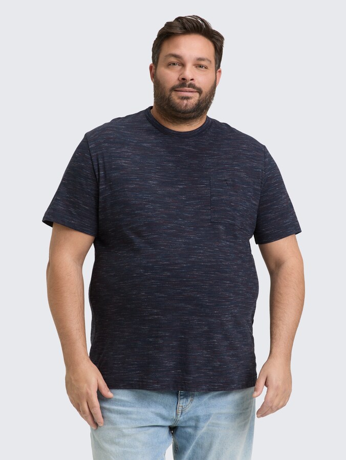 Plus Size - T-shirt in gemêleerde look met borstzak door Men Plus Size, navy red multi inject