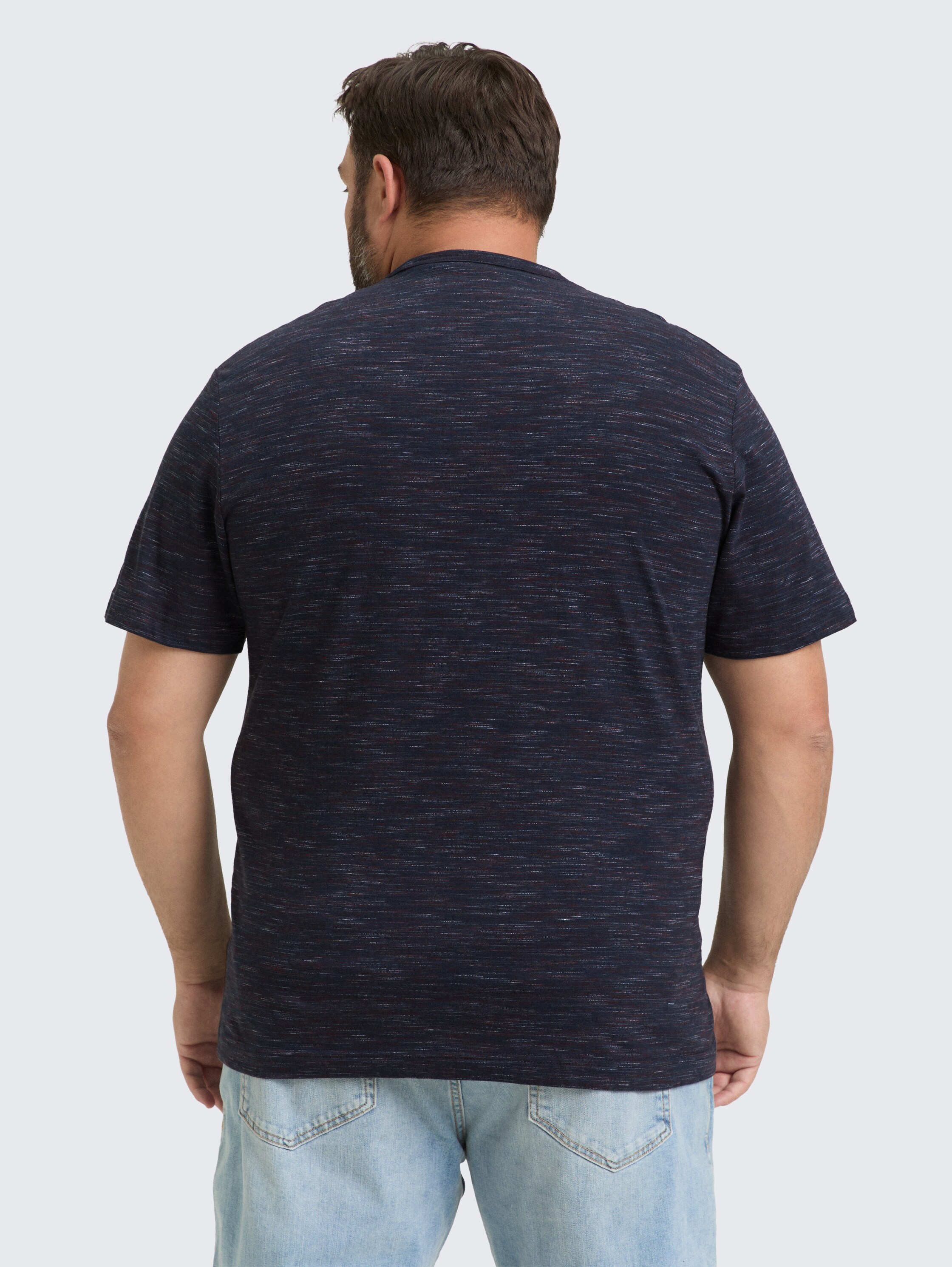 Plus Size - T-Shirt in Melange-Optik mit Brusttasche - navy_red_multi_inject - 