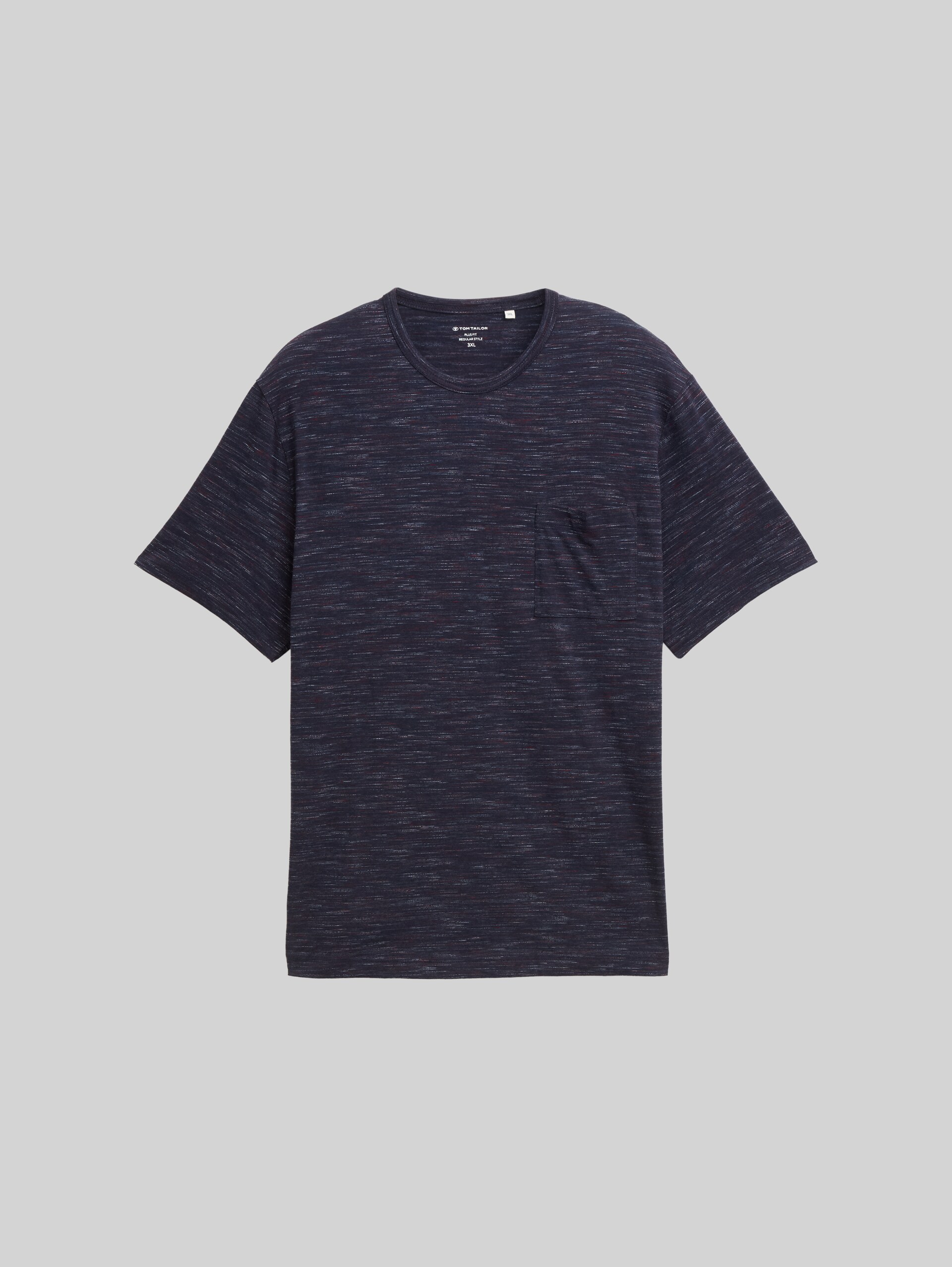Plus Size - T-Shirt in Melange-Optik mit Brusttasche - navy red multi inject - Vorder-Produkt-Ansicht