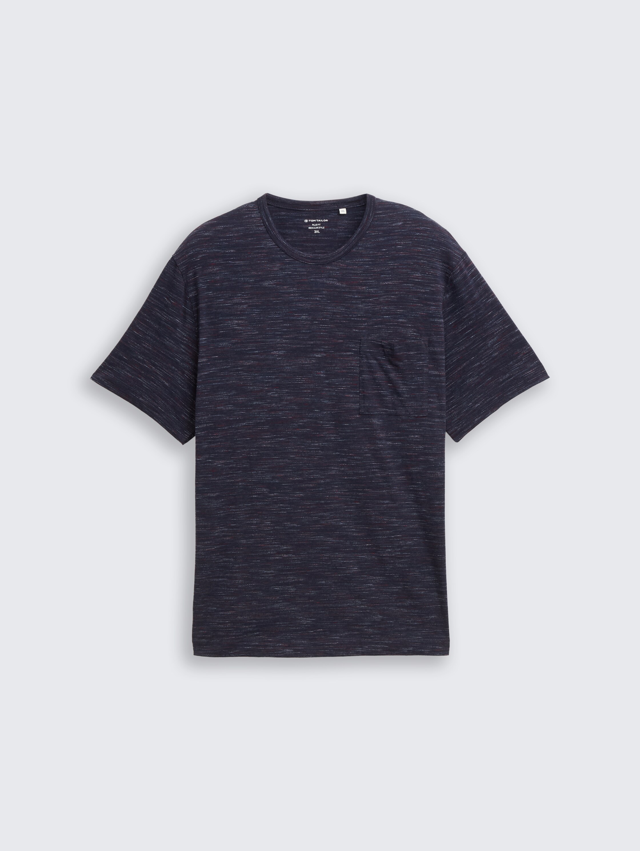 Plus Size - T-Shirt in Melange-Optik mit Brusttasche - navy_red_multi_inject - 