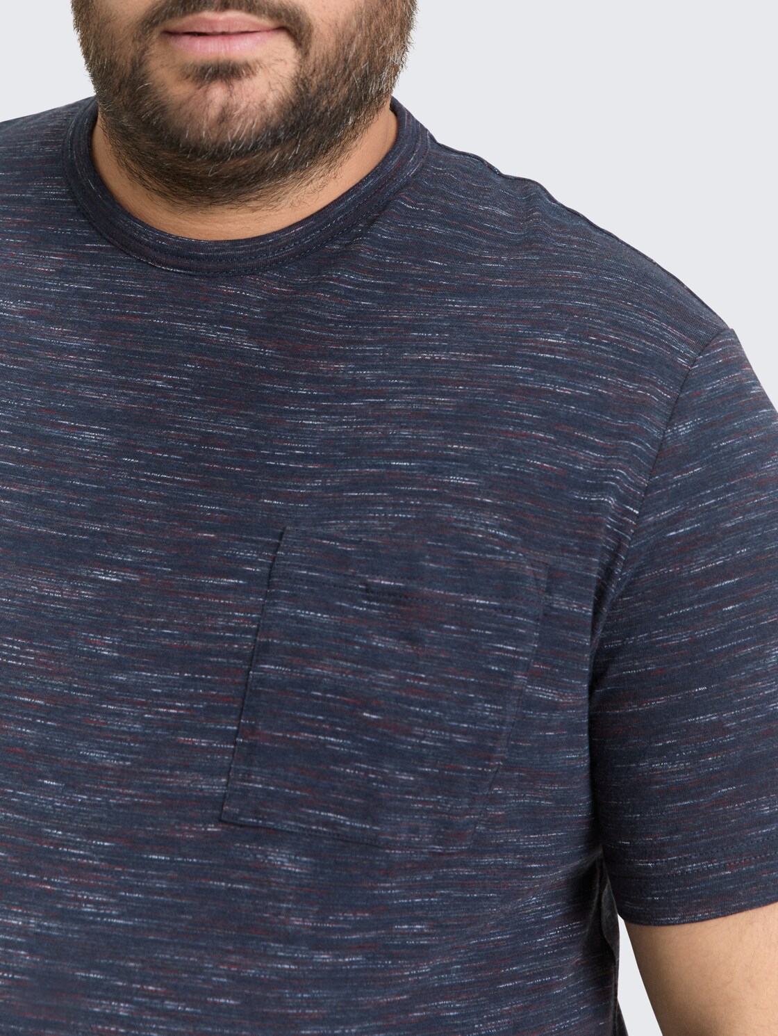 Plus Size - T-shirt in melange look with breast pocket - navy red multi inject - Detail model view