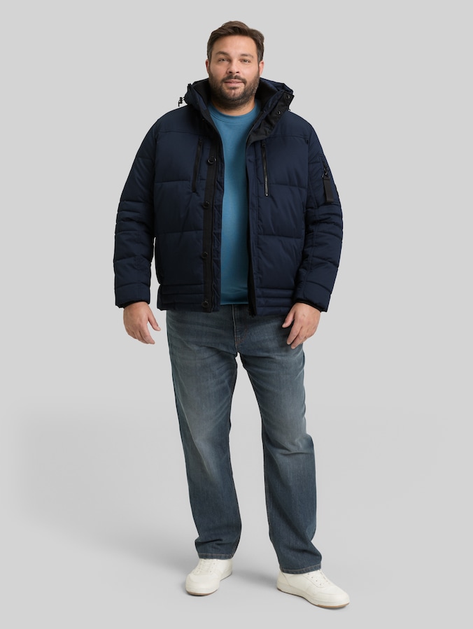 Plus Size - Puffer jacket with detachable hood by Men Plus Size, sky captain blue