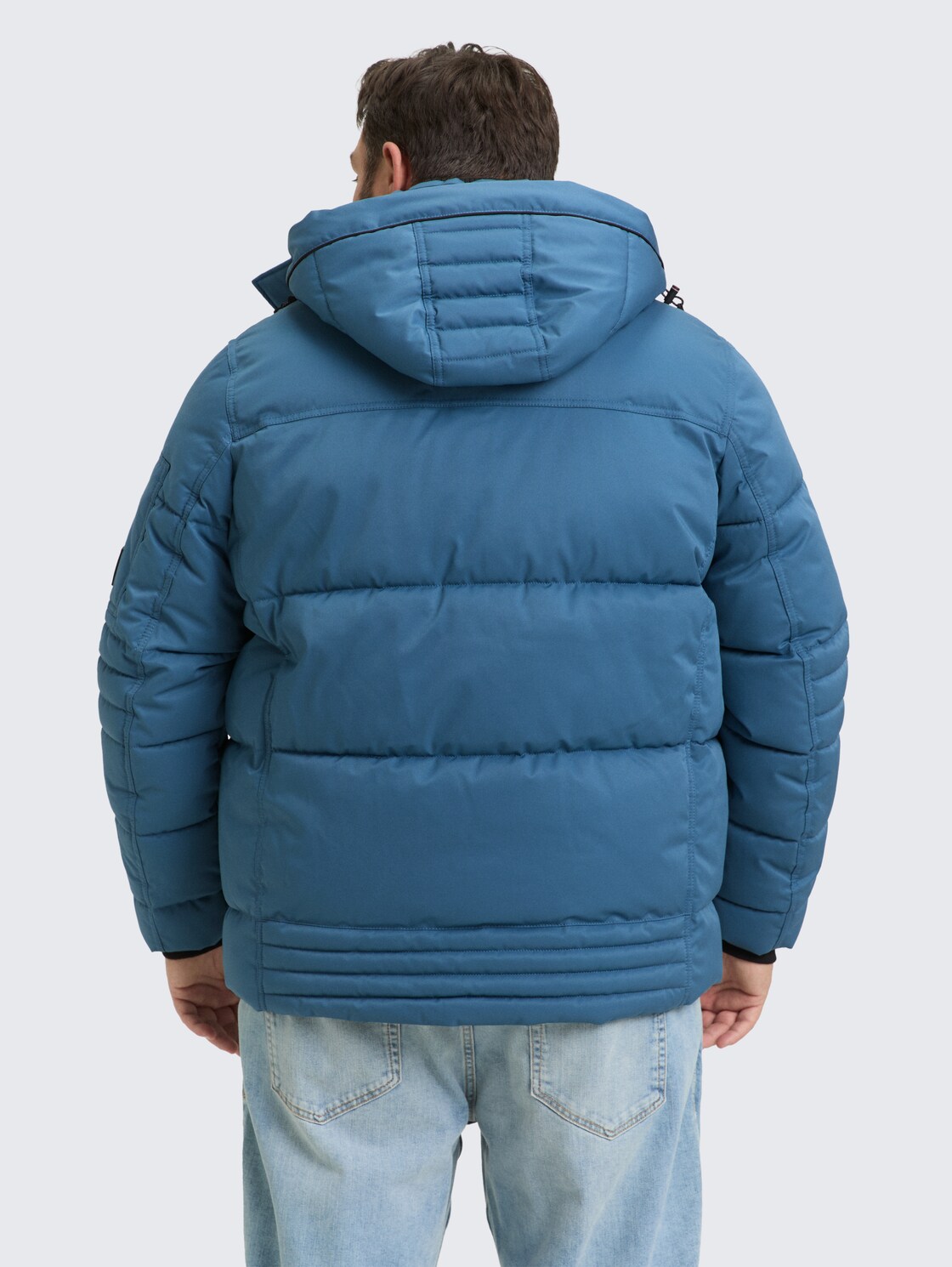 Plus Size - Pufferjacke mit abnehmbarer Kapuze - real teal blue - Model-Rückansicht