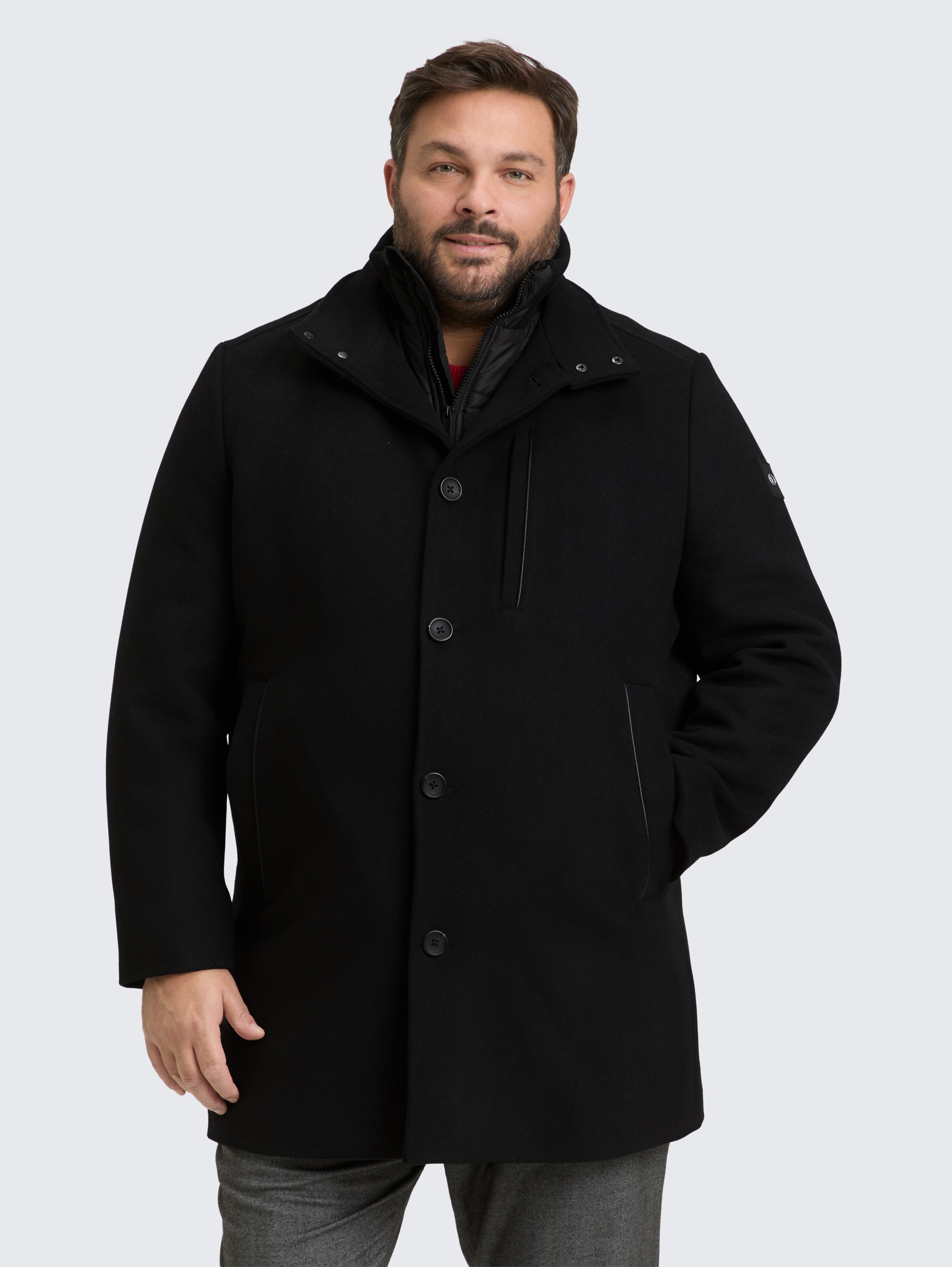 Plus Size - 2-in-1 Wollmantel mit abnehmbarer Innenjacke von Men Plus Size, Black